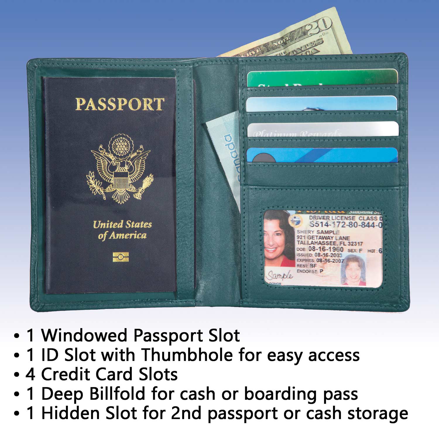 RFID-Blocking Leather-Passport-Wallet-Blue-Features
