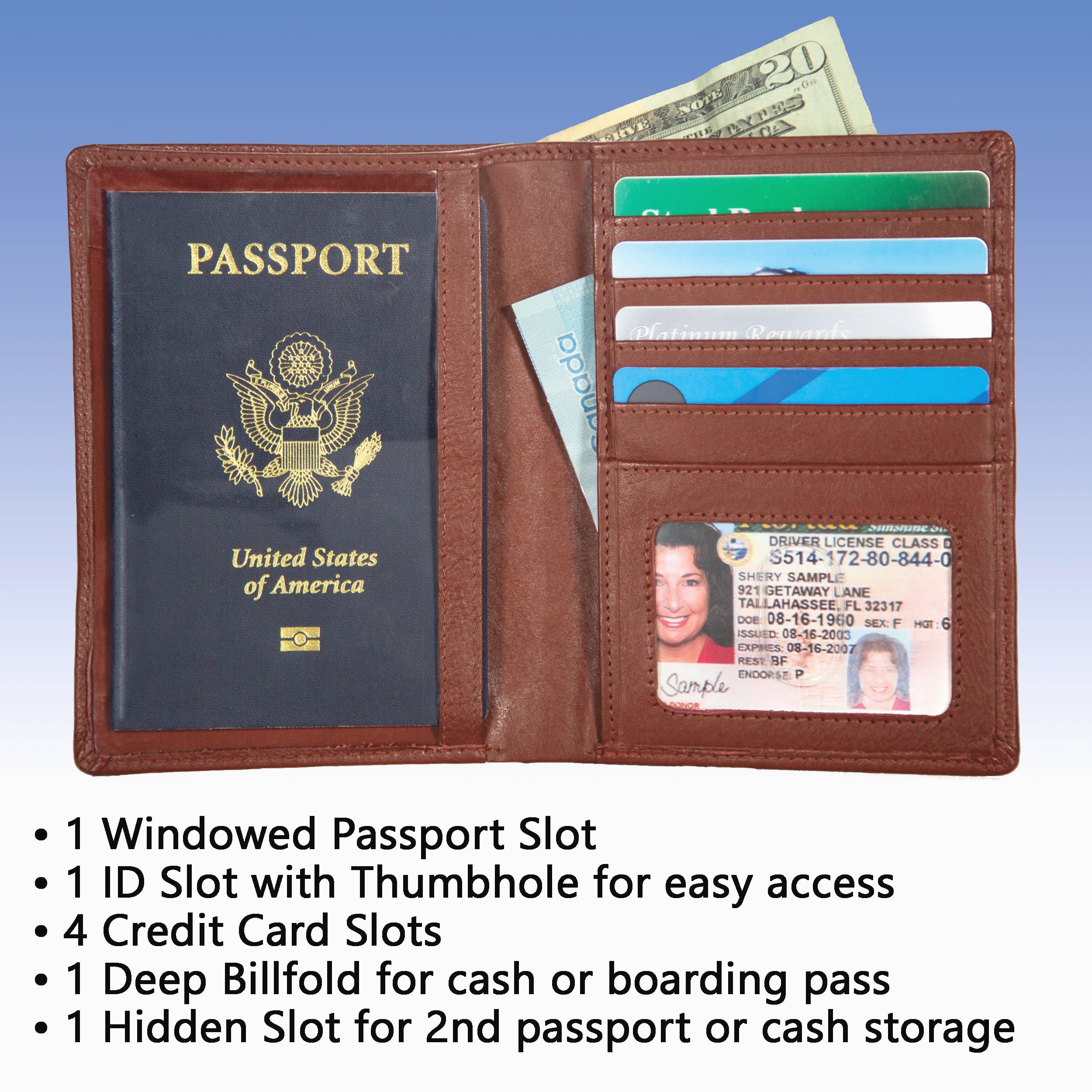 RFID-Blocking Leather-Passport-Wallet-Brown-Features