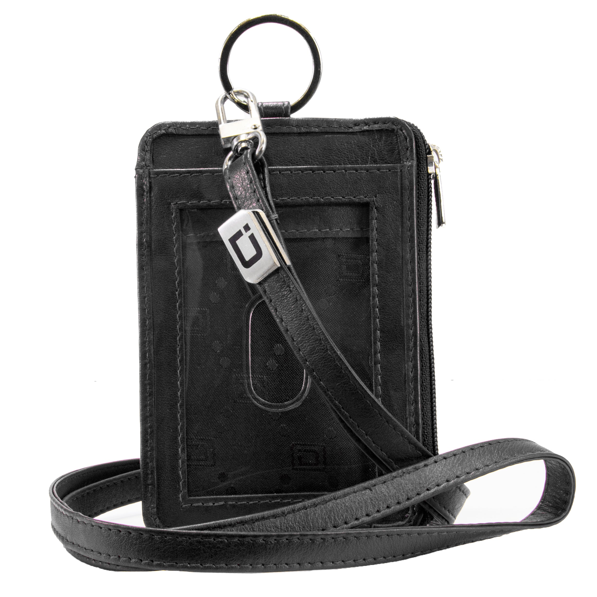 RFID Wallet Dual Portrait ID Leather Badge Holder - Black - IDSH7007 - blk