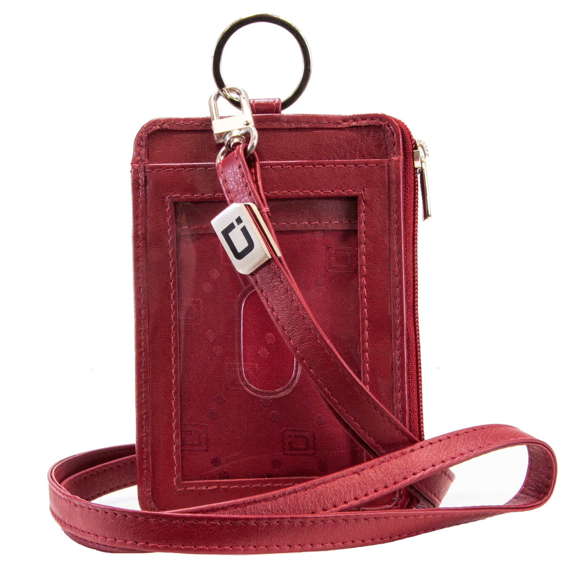 RFID Wallet Dual Portrait ID Leather Badge Holder - Red - IDSH7007 - red