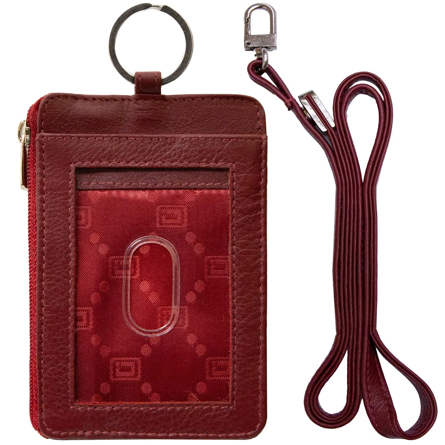RFID Wallet Dual Portrait ID Leather Badge Holder - Red - IDSH7007 - red