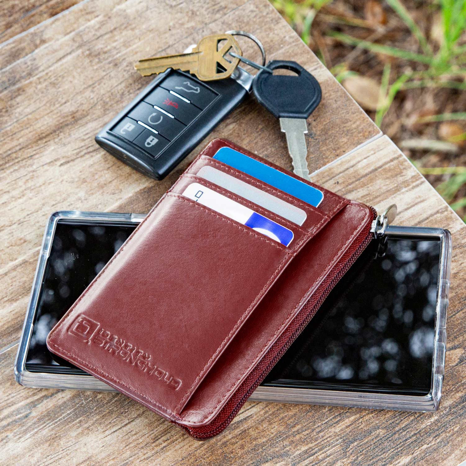 7004 Red RFID Blocking Minimalist Wallet With Phone