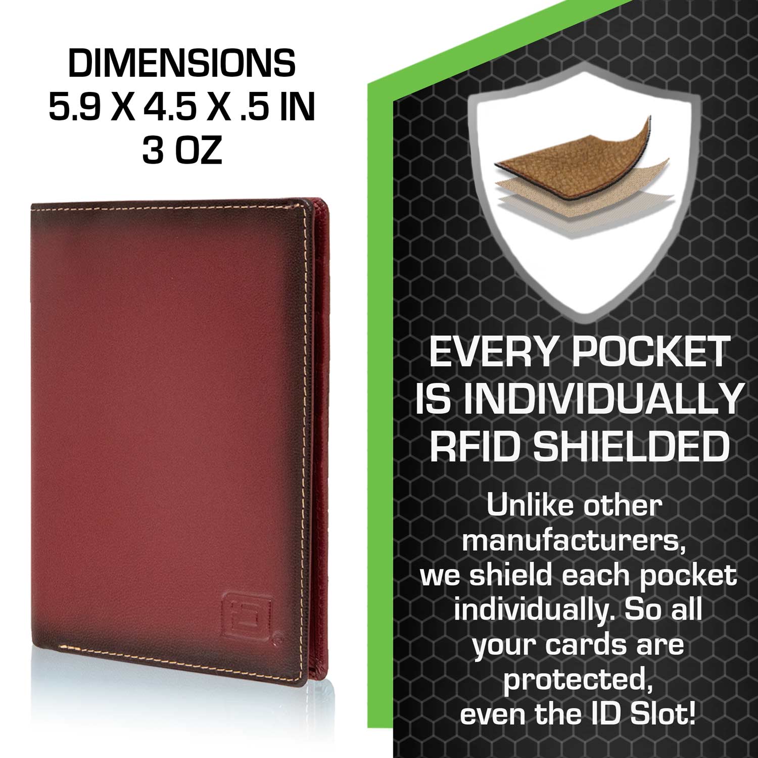 RFID Blocking Leather Passport Wallet - Red - Dimensions
