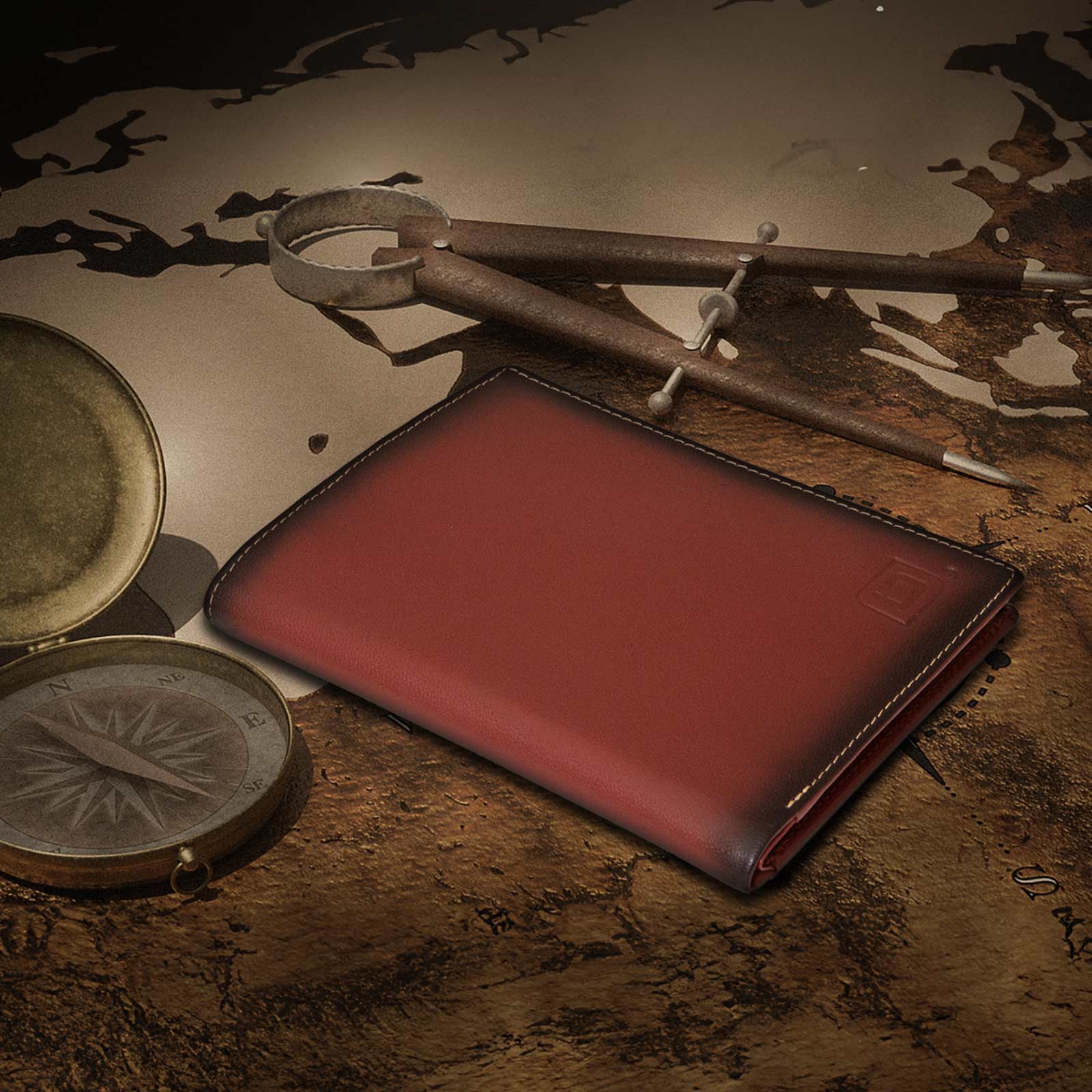 RFID-Blocking Leather-Passport-Wallet-Red-Map