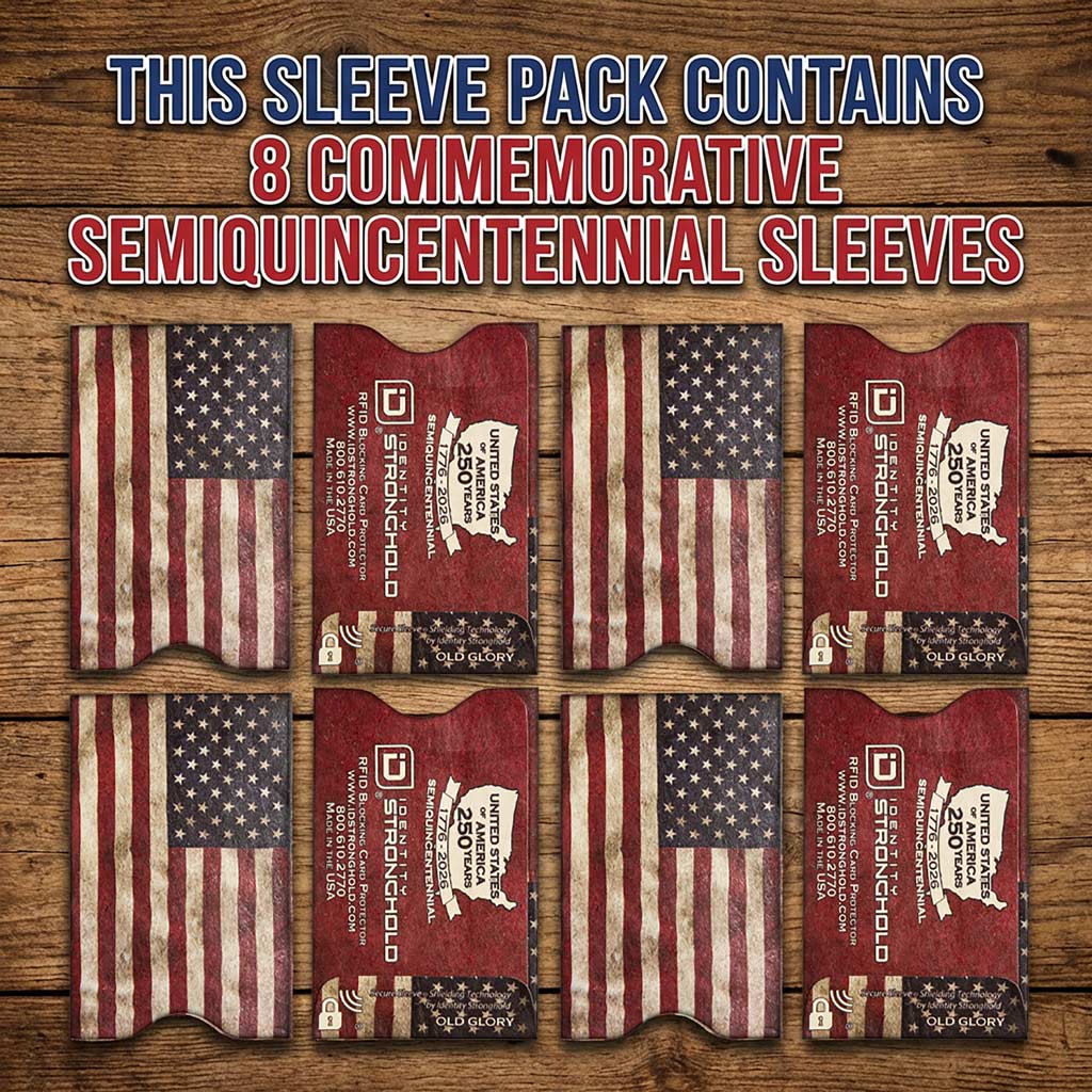 RFID Blocking Credit Card Sleeves - Old Glory 250 years 8 Pack RFID Blocking Credit Card Sleeves - Old Glory 250 years 8 Pack