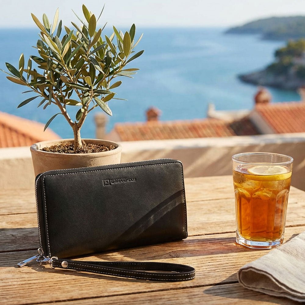 Women's RFID Blocking Zip - Around Clutch - Black - IDSH7146-blk