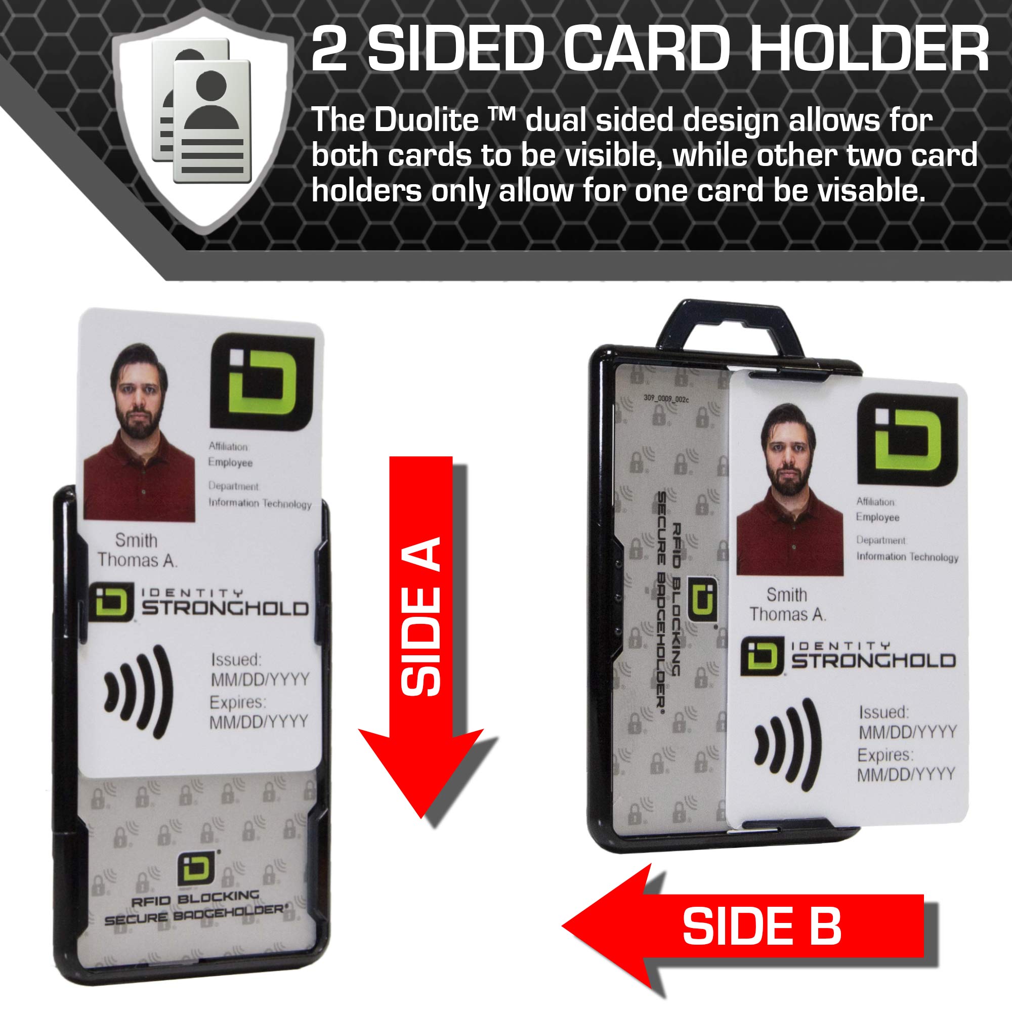 Secure Badge Holder Duolite ® Vertical 2 ID Card Holder, and Lanyard Bundle - Black - IDSH2038 - blkblk