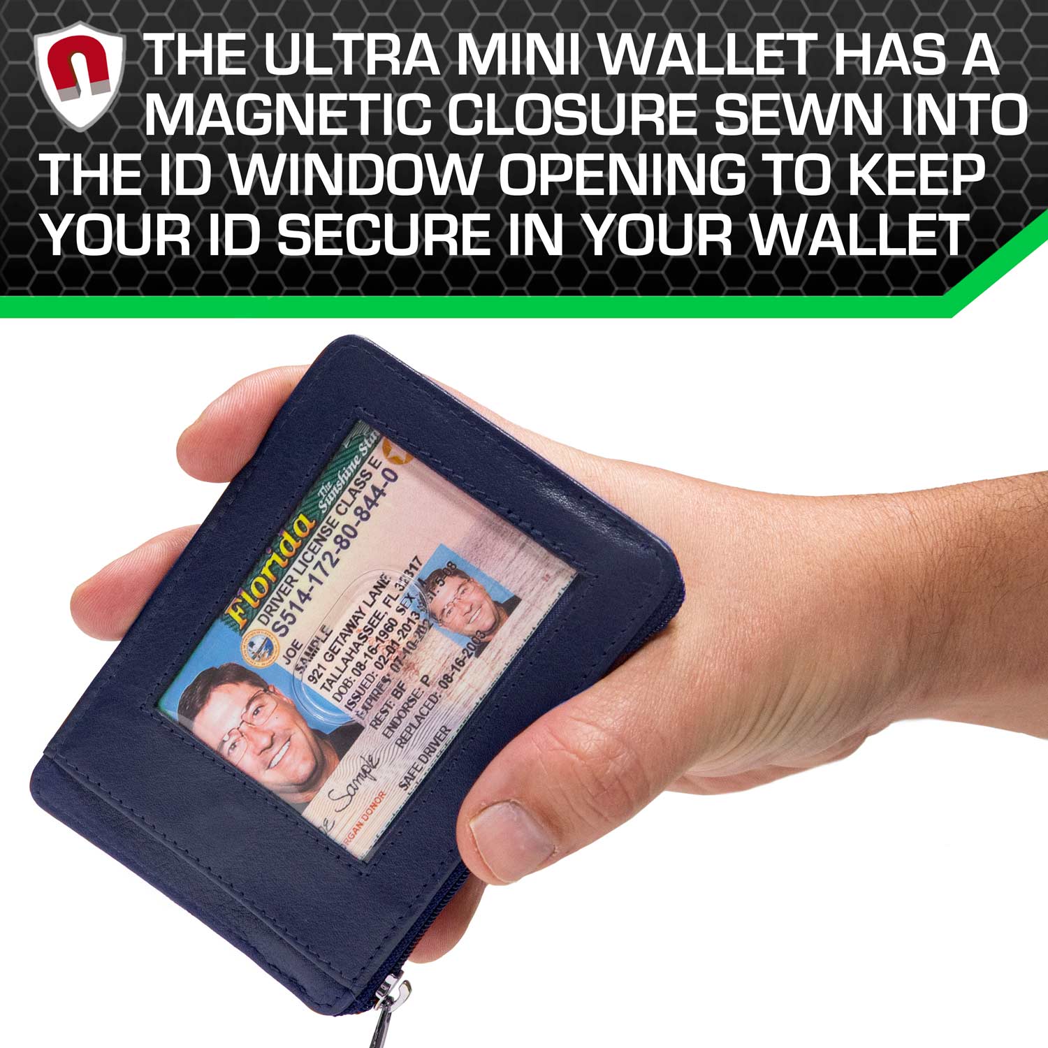 7004 Navy Blue RFID Blocking Minimalist Wallet ID Window