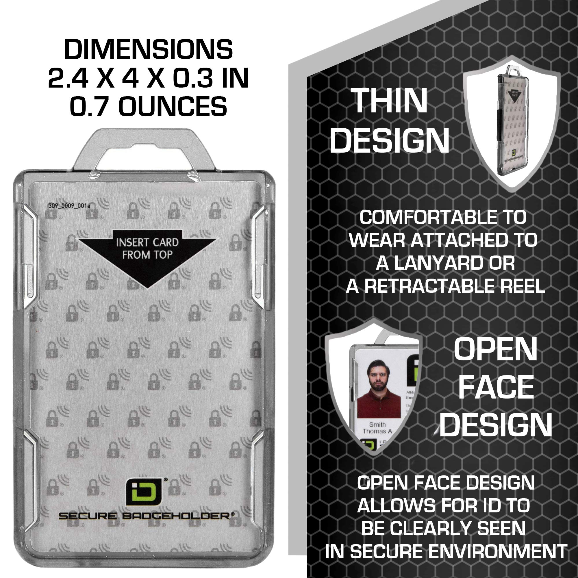 Secure Badge Holder Duolite ® Vertical 2 ID Card Holder, and Lanyard Bundle - Clear - IDSH2038 - clrblk