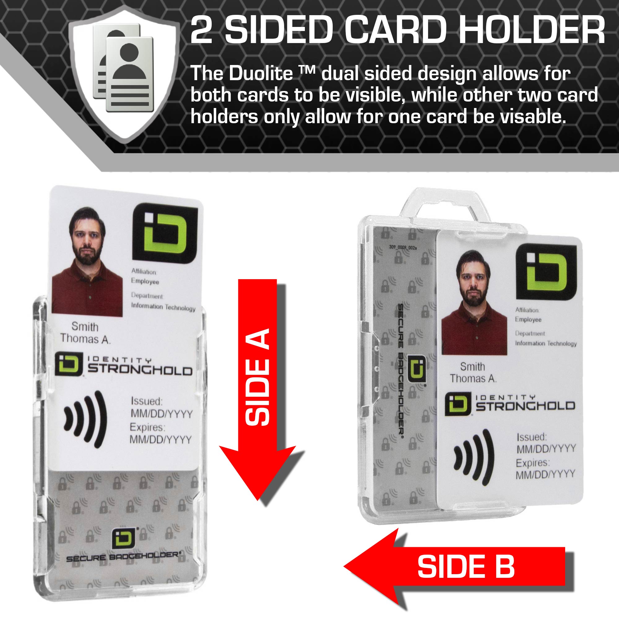Secure Badge Holder Duolite ® Vertical 2 ID Card Holder, Retractable Reel, and Lanyard Bundle