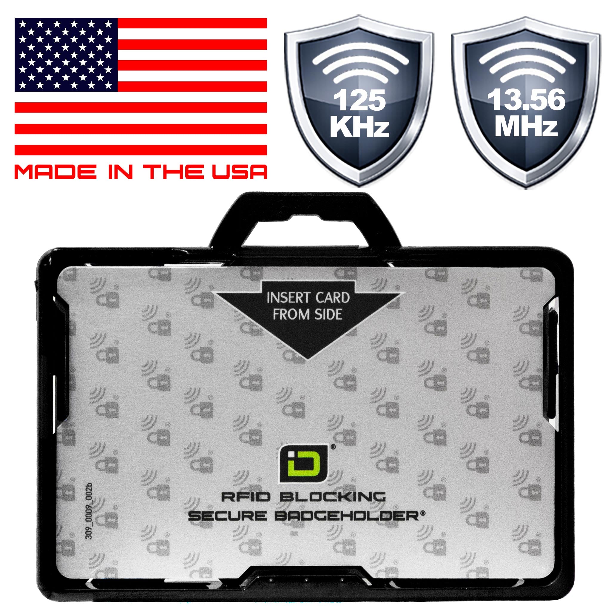 Secure Badge Holder BloxProx ™ Lite LANDSCAPE - Protects 125Khz HID Prox - 1 ID Card Holder - Black - IDSH5004-002B-Blk