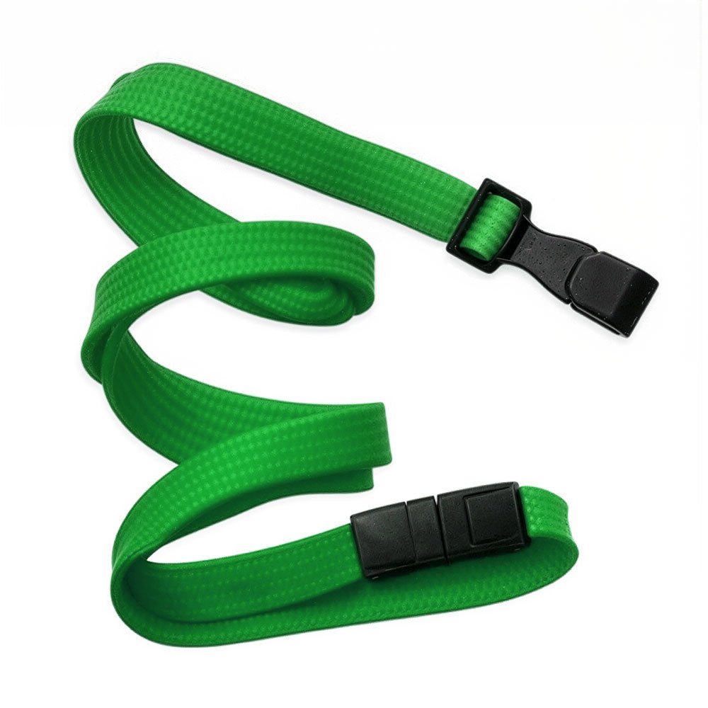 Green lanyard with black clip on a white background
