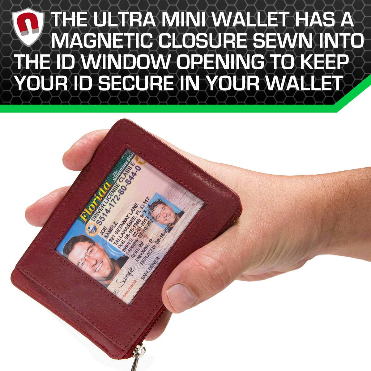 7004 Red RFID Blocking Minimalist Wallet ID Window