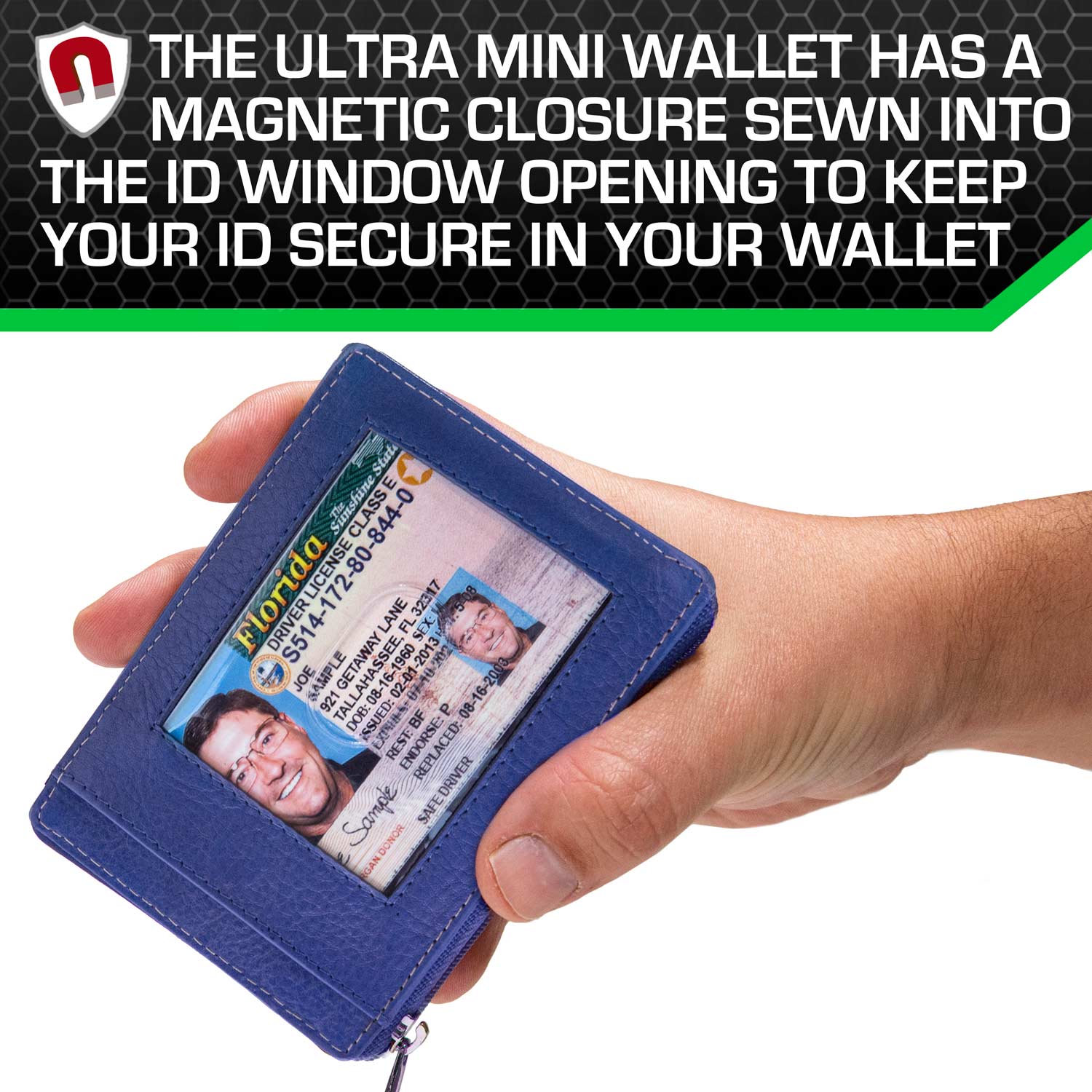 7004 Blue RFID Blocking Minimalist Wallet ID Window