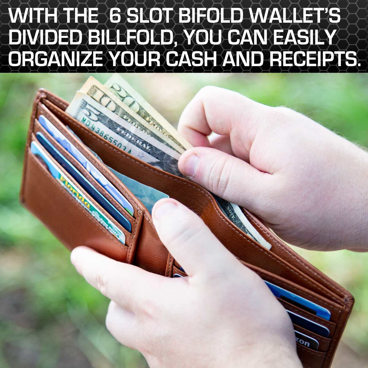 Mens RFID Wallet - 6 Slot Thin Bifold Wallet - Antiqued Brown - IDSH7002 - abrn