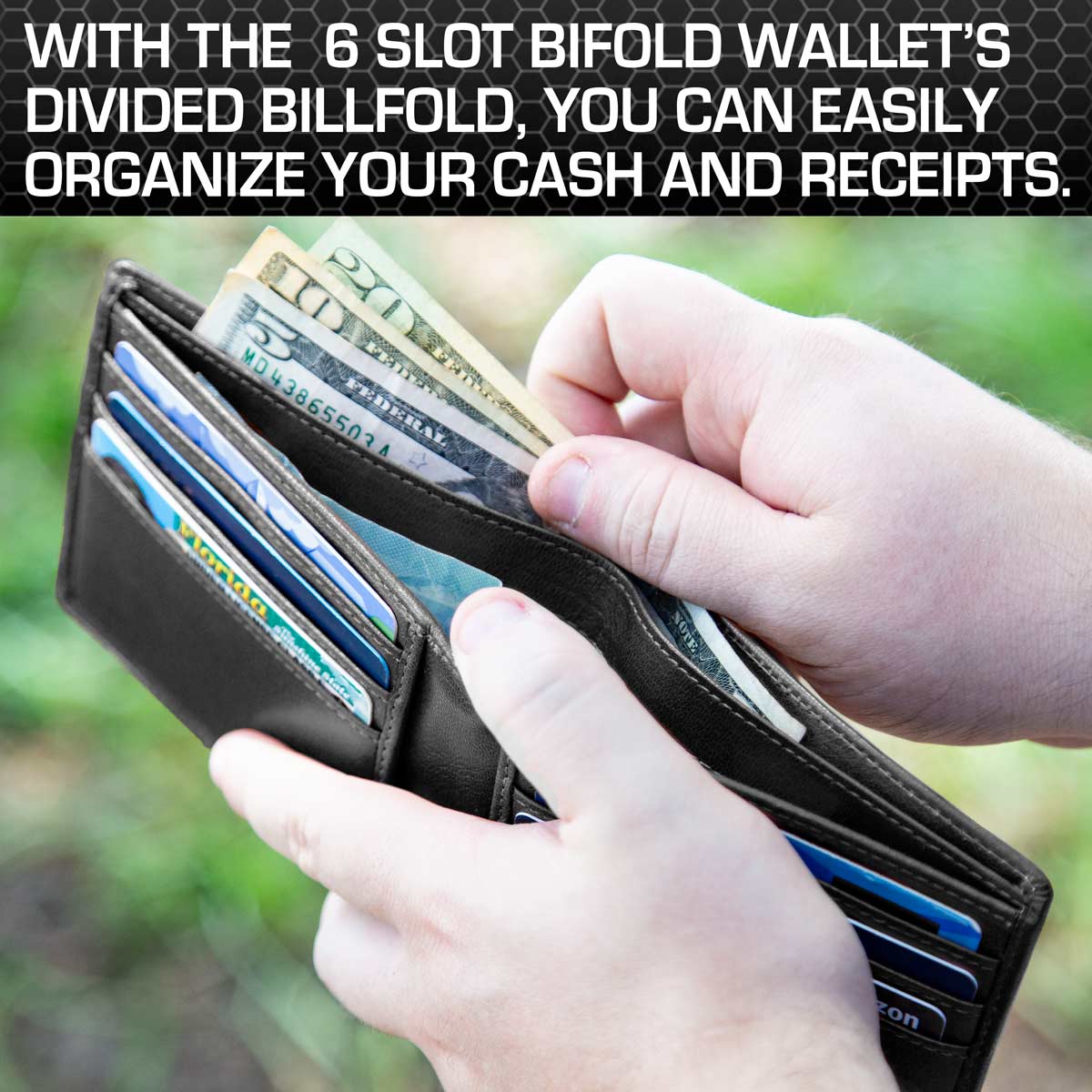 Mens RFID Wallet - 6 Slot Thin Bifold Wallet - Black - IDSH7002 - blk