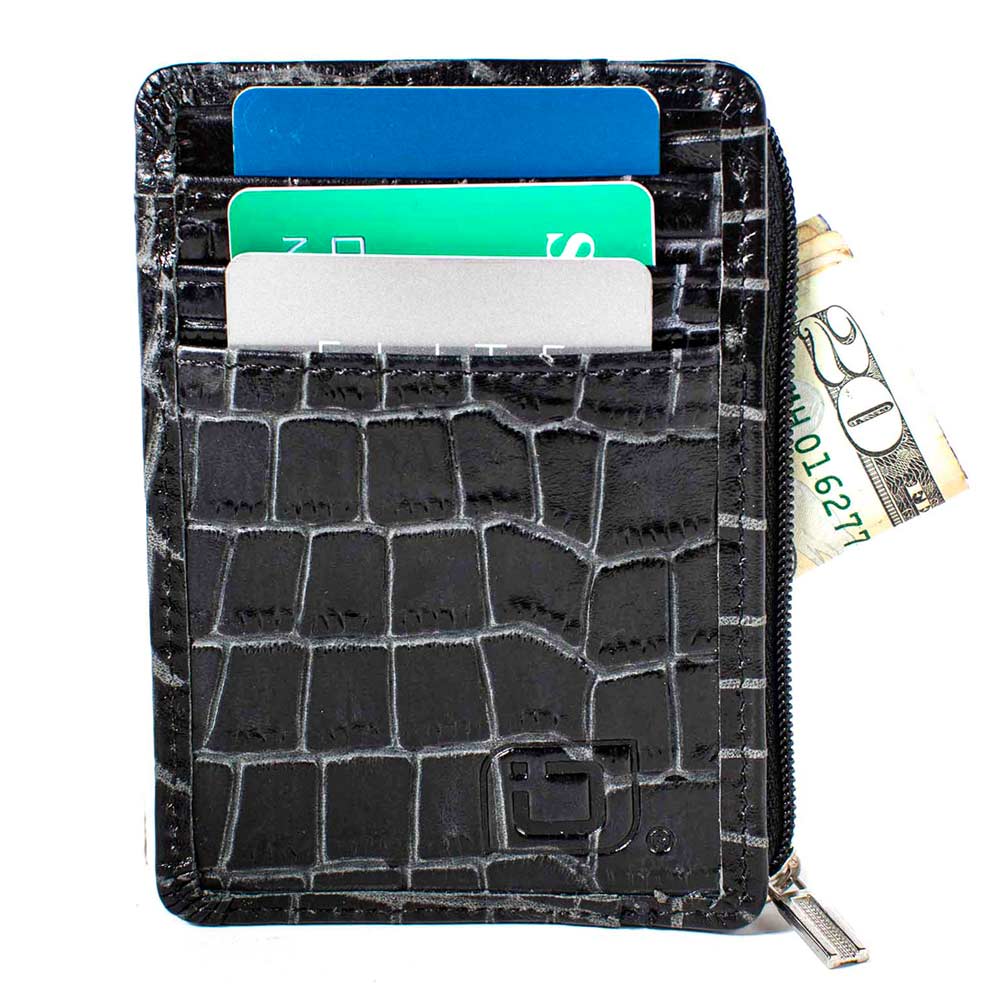 RFID Mini Wallet - Croco Embossed front