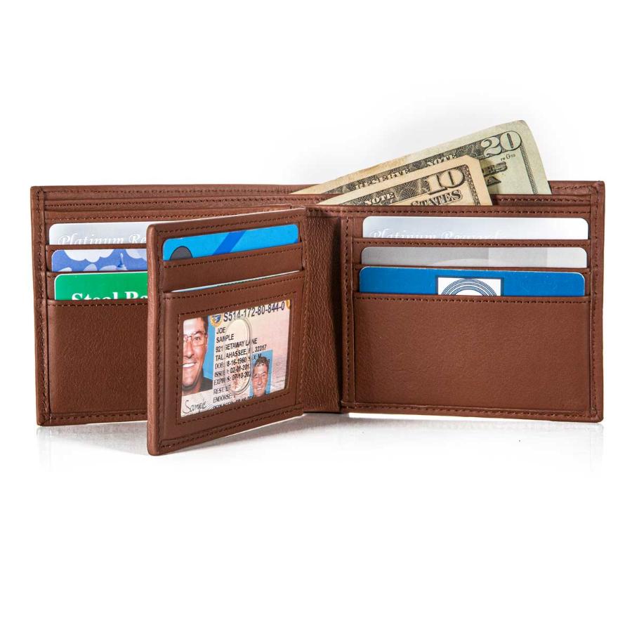 Brown Premium Leather Bifold Wallet with Flip Up ID Window 