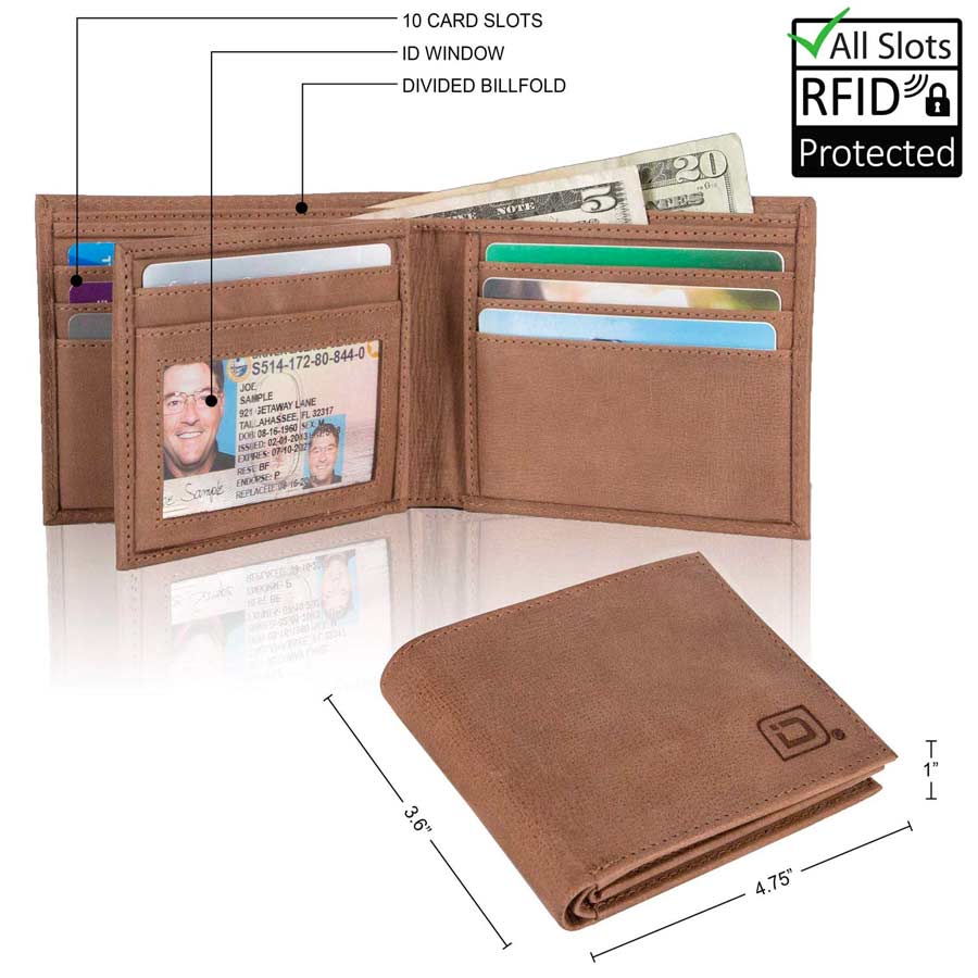 Mens RFID 10 Slot Bifold Wallet with ID Window - Sand Stone - IDSH7005 - sndstn