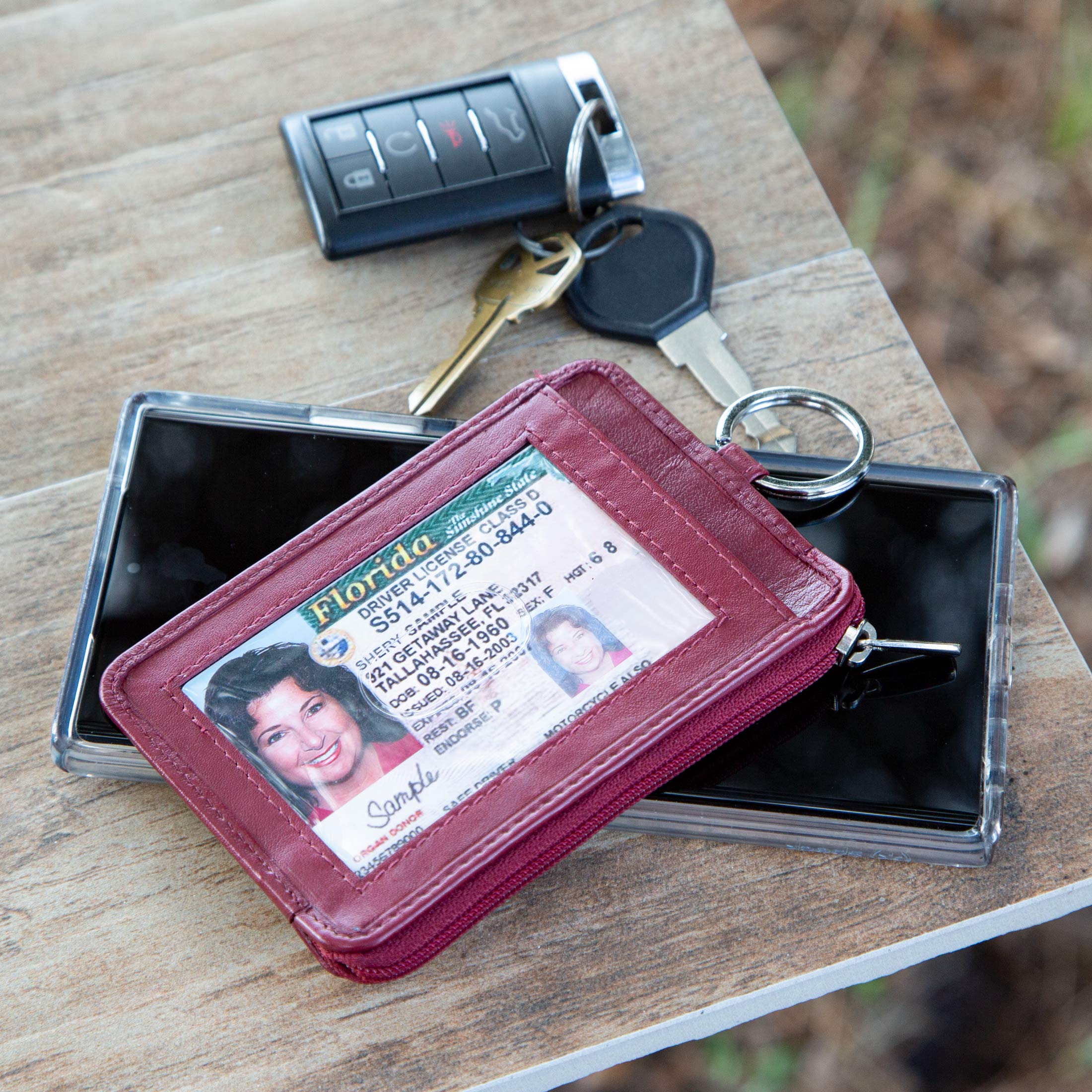 Genuine Leather Zipper Credit Card Case Small Key Wallets Keychain for  Women Men