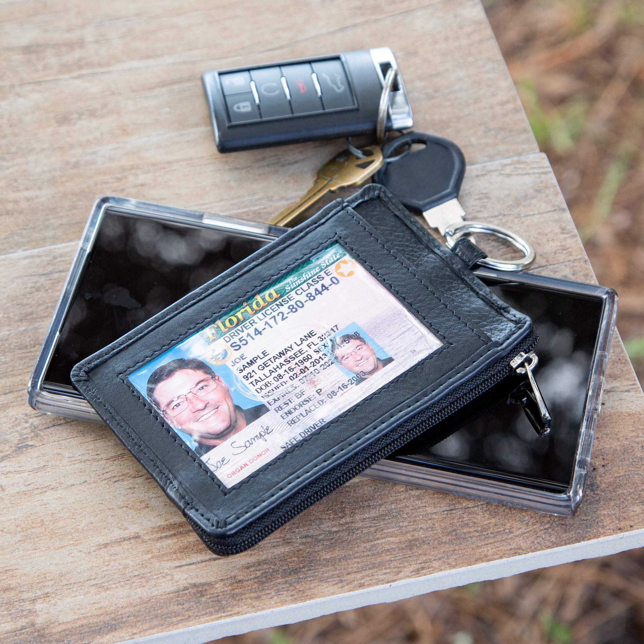 RFID Wallet Key Ring Mini - Protective Wallet for Credit Cards - RFID Blocking Leather Wallets (Red)