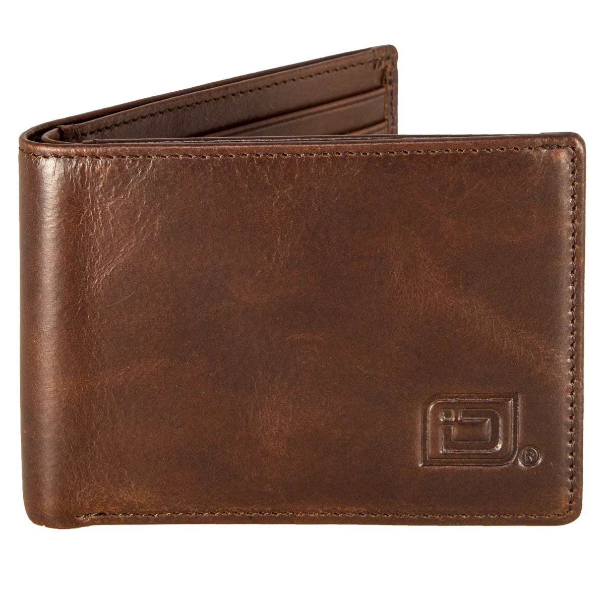 RFID Mens Wallet - Buffalo Leather RFID Wallet Super Slim Bifold - Brown - IDSH7036 - whiskey