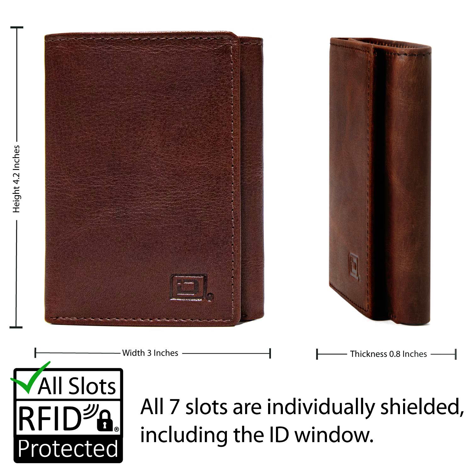 RFID Blocking Wallet for Men - Slim Buffalo Leather Trifold Wallet - Whiskey - IDSH7052 - whiskey