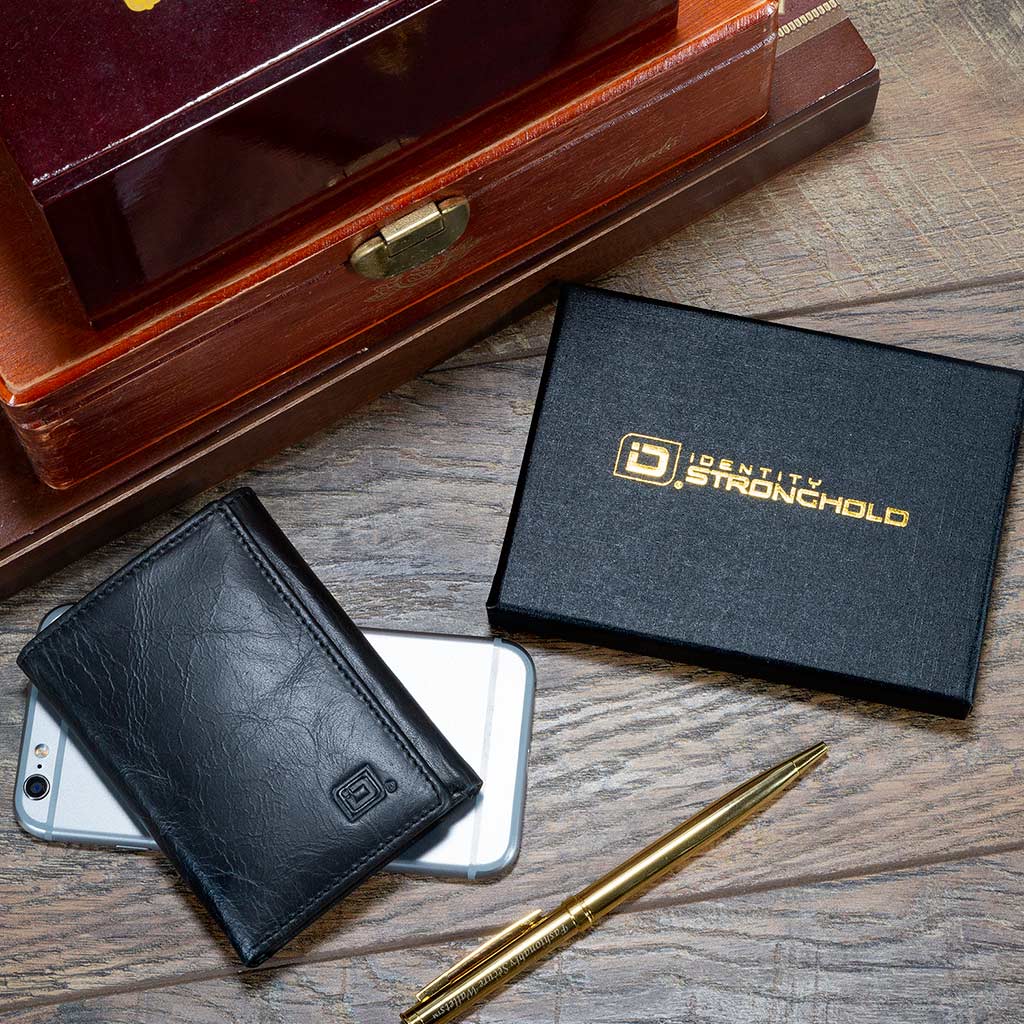 RFID Blocking Wallet for Men - Slim Buffalo Leather Trifold Wallet - Black - IDSH7052 - blk