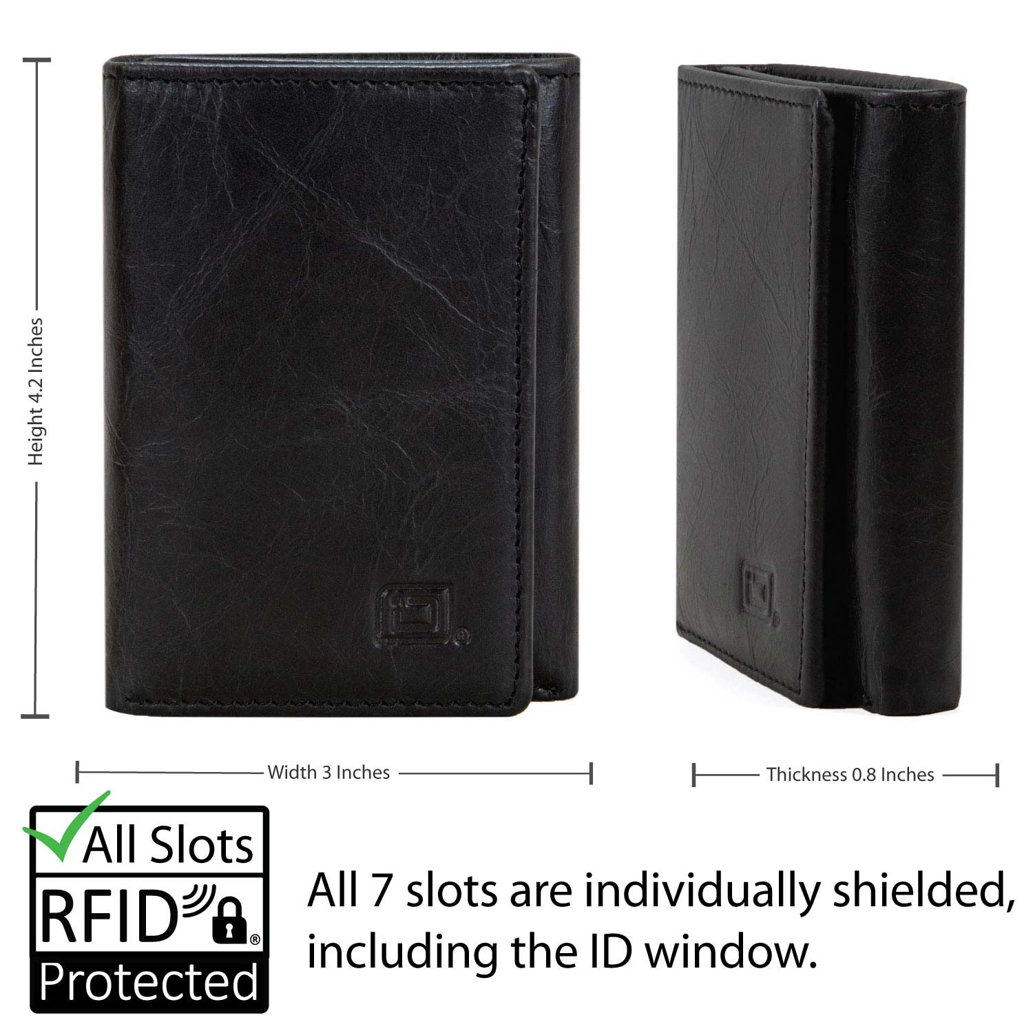 RFID Blocking Wallet for Men - Slim Buffalo Leather Trifold Wallet - Black - IDSH7052 - blk