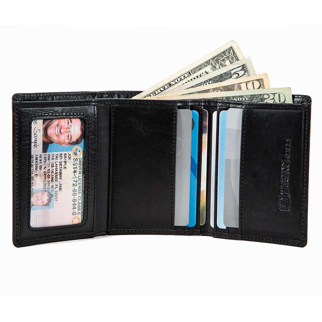 RFID Blocking Wallet for Men - Slim Buffalo Leather Trifold Wallet - Black - IDSH7052 - blk