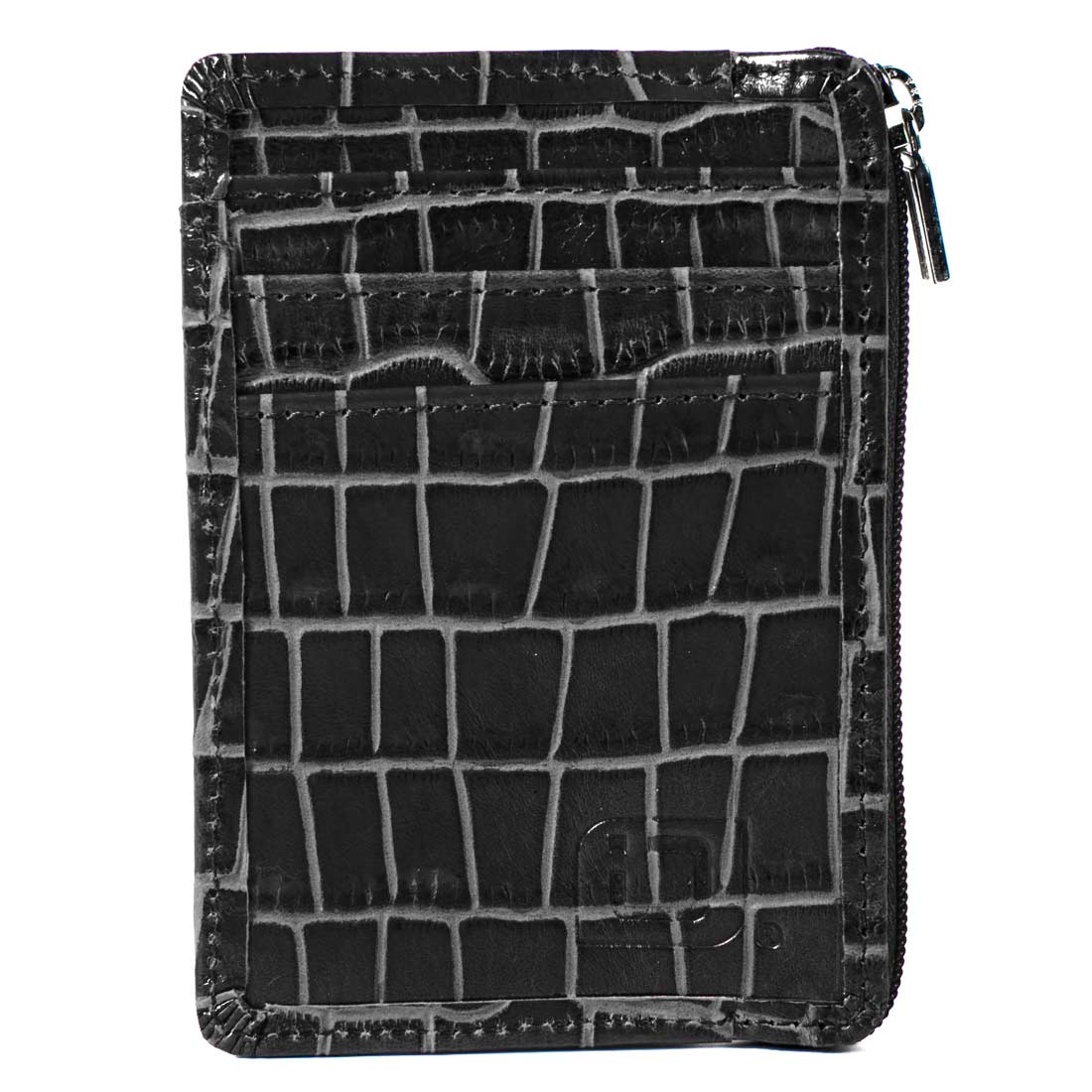 RFID Mini Wallet - Croco Embossed - Black front