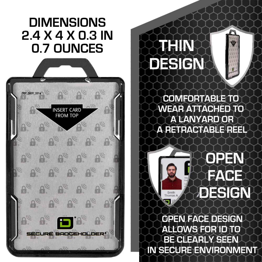 Secure Badge Holder Lite ™ Vertical 1 ID Card Holder - Black - IDSH9001 - 001B - Blk