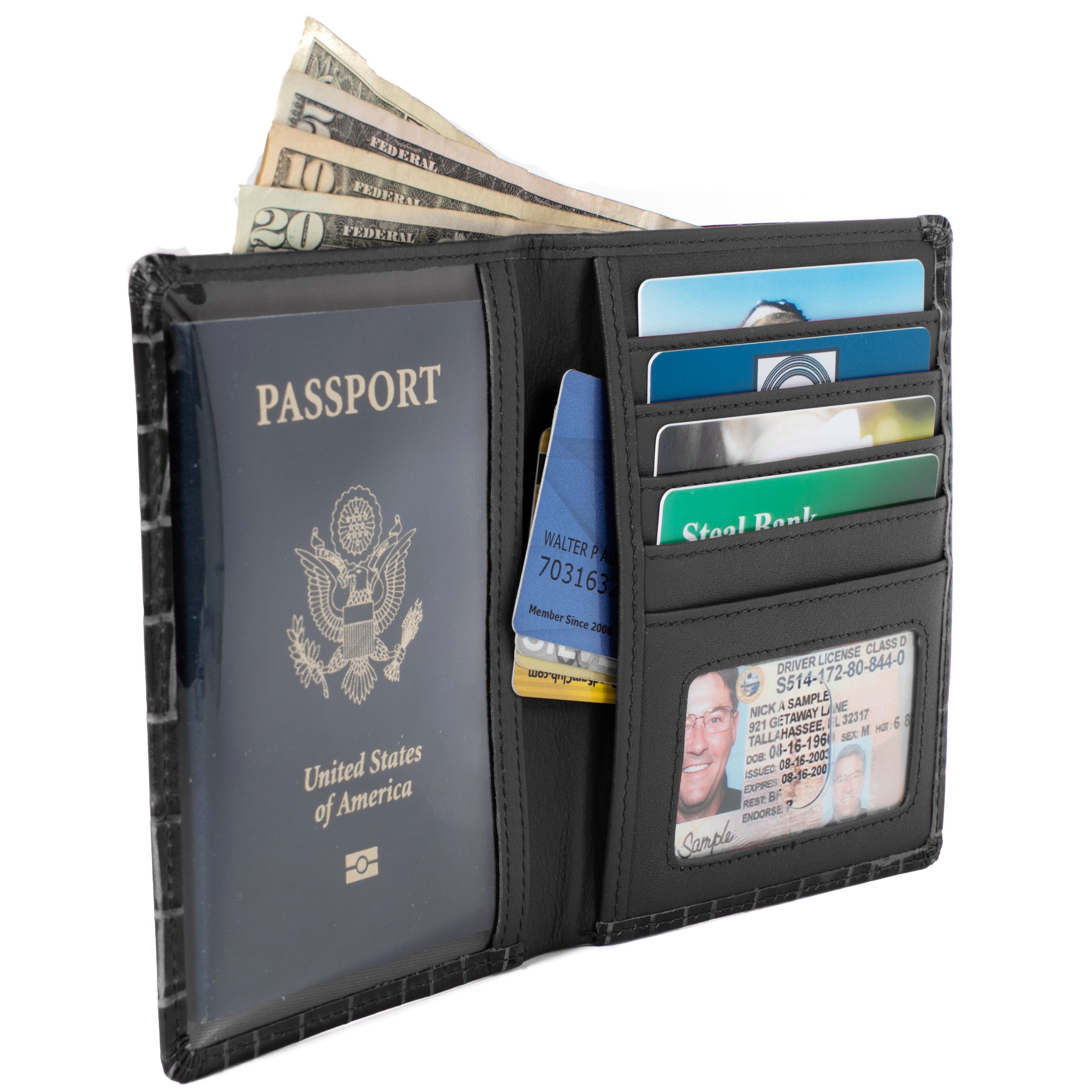 RFID Blocking Passport Wallet Designer - Black Croc - IDSH7214 - blkcrc