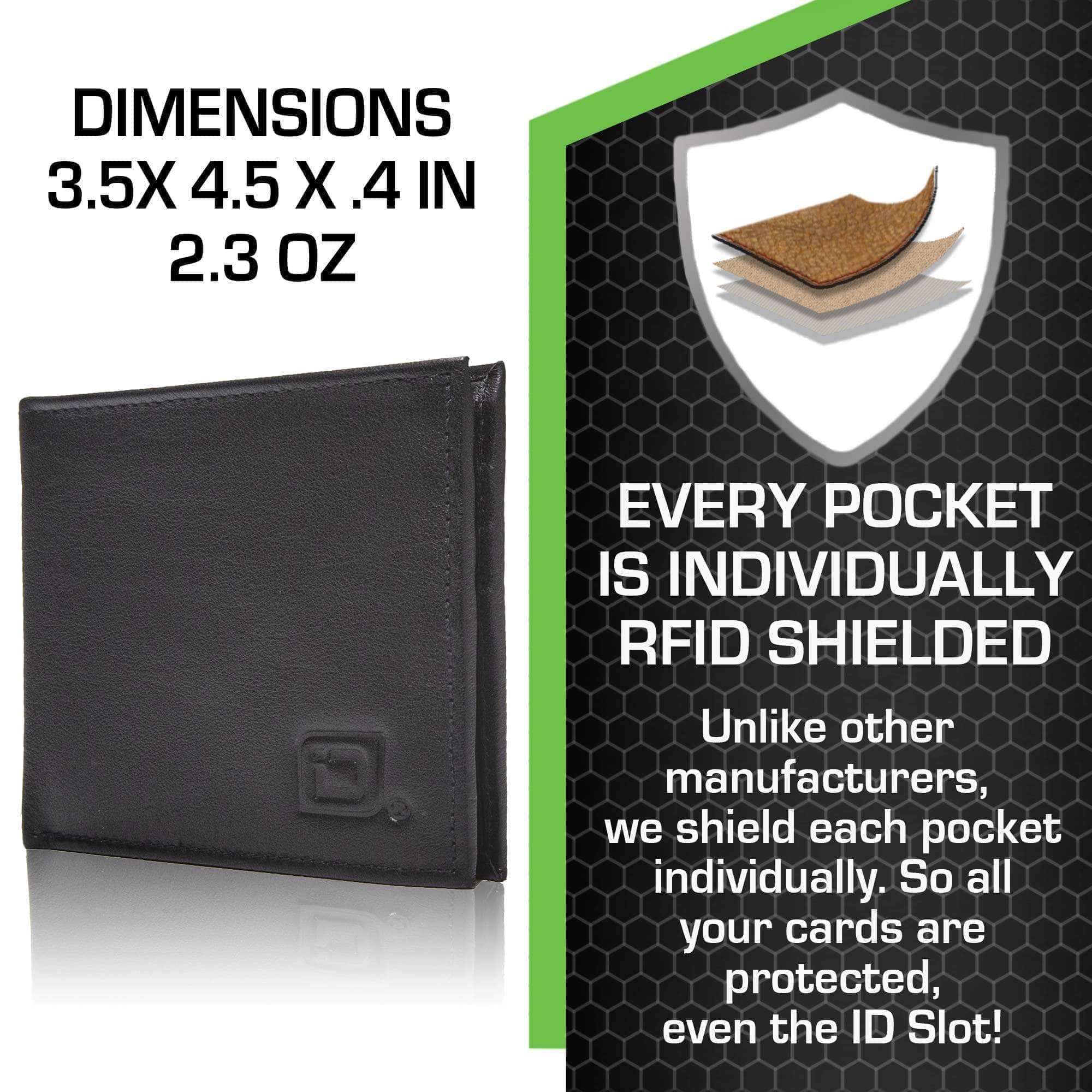 Mens RFID Wallet - 6 Slot Thin Bifold Wallet - Black - IDSH7002 - blk