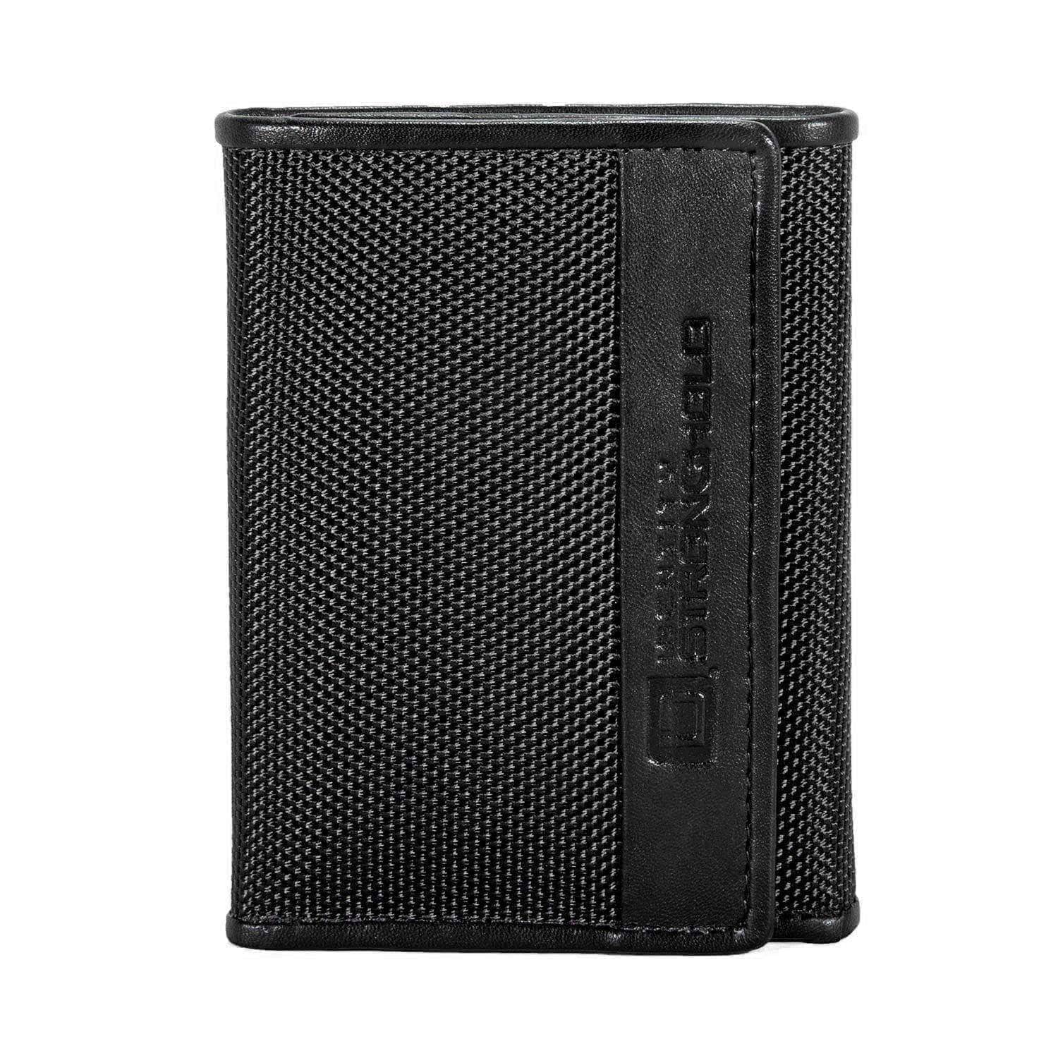 Mens Slim RFID Trifold Wallet with ID in Leather and Nylon - Black - IDSH7031 - blk