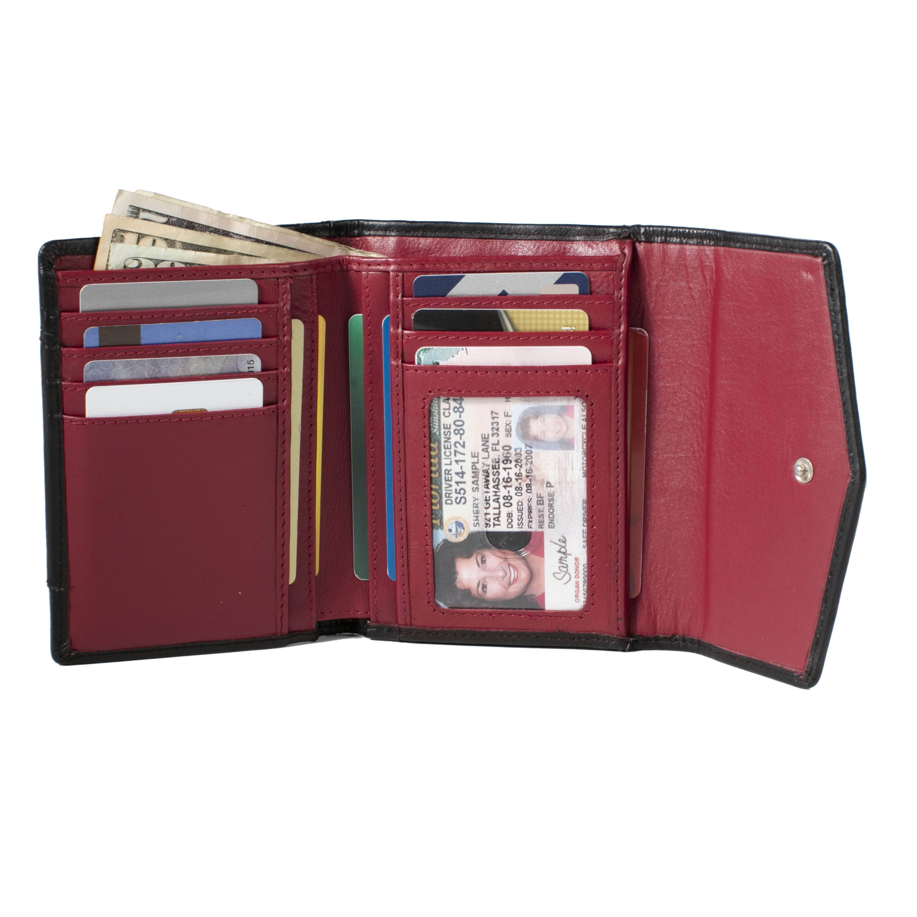 ID Stronghold Ladies Wallet Black Red RFID Women's Wallet Elegant Two-tone Leather Bifold