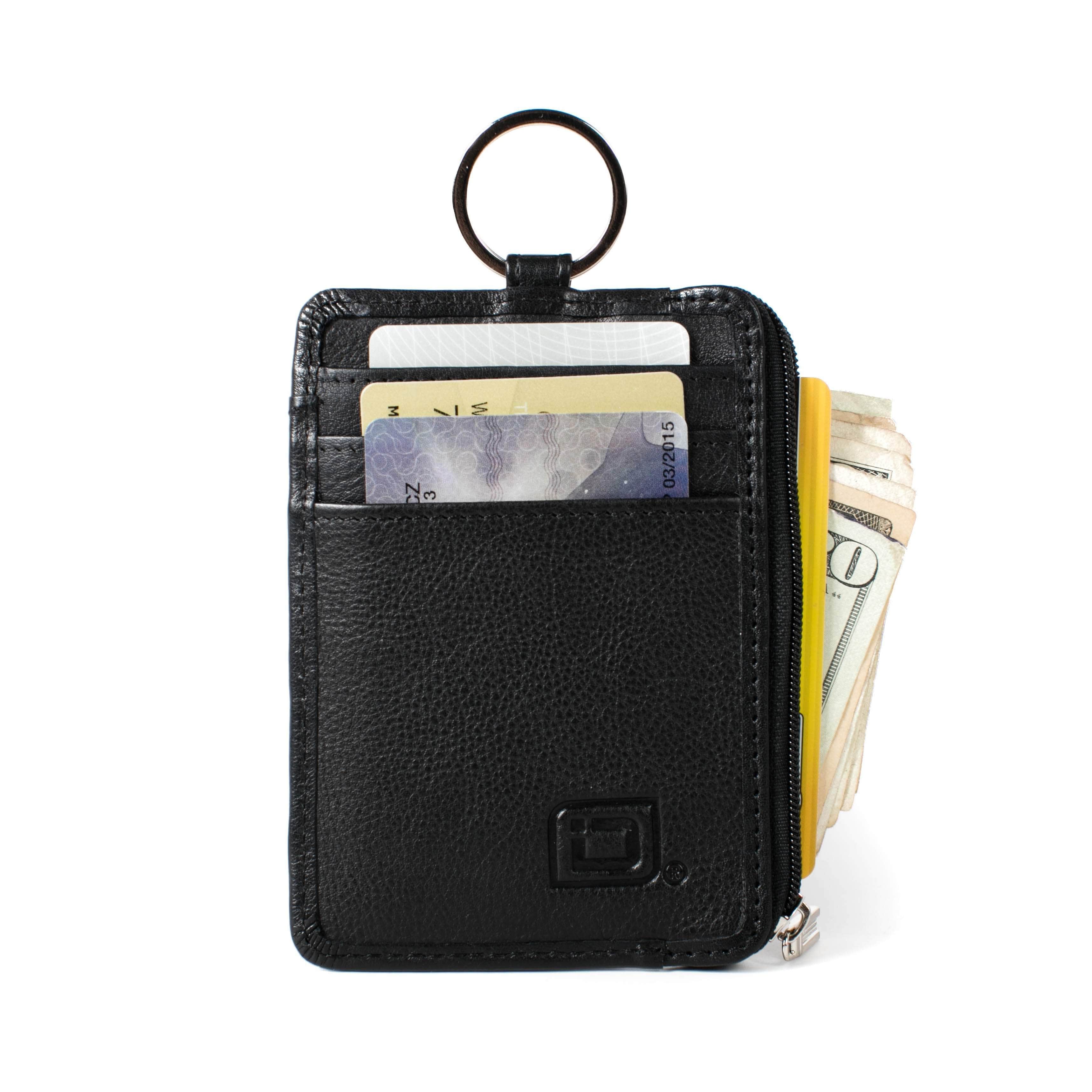 Unisex Black Card Holder with Retractable Keychain
