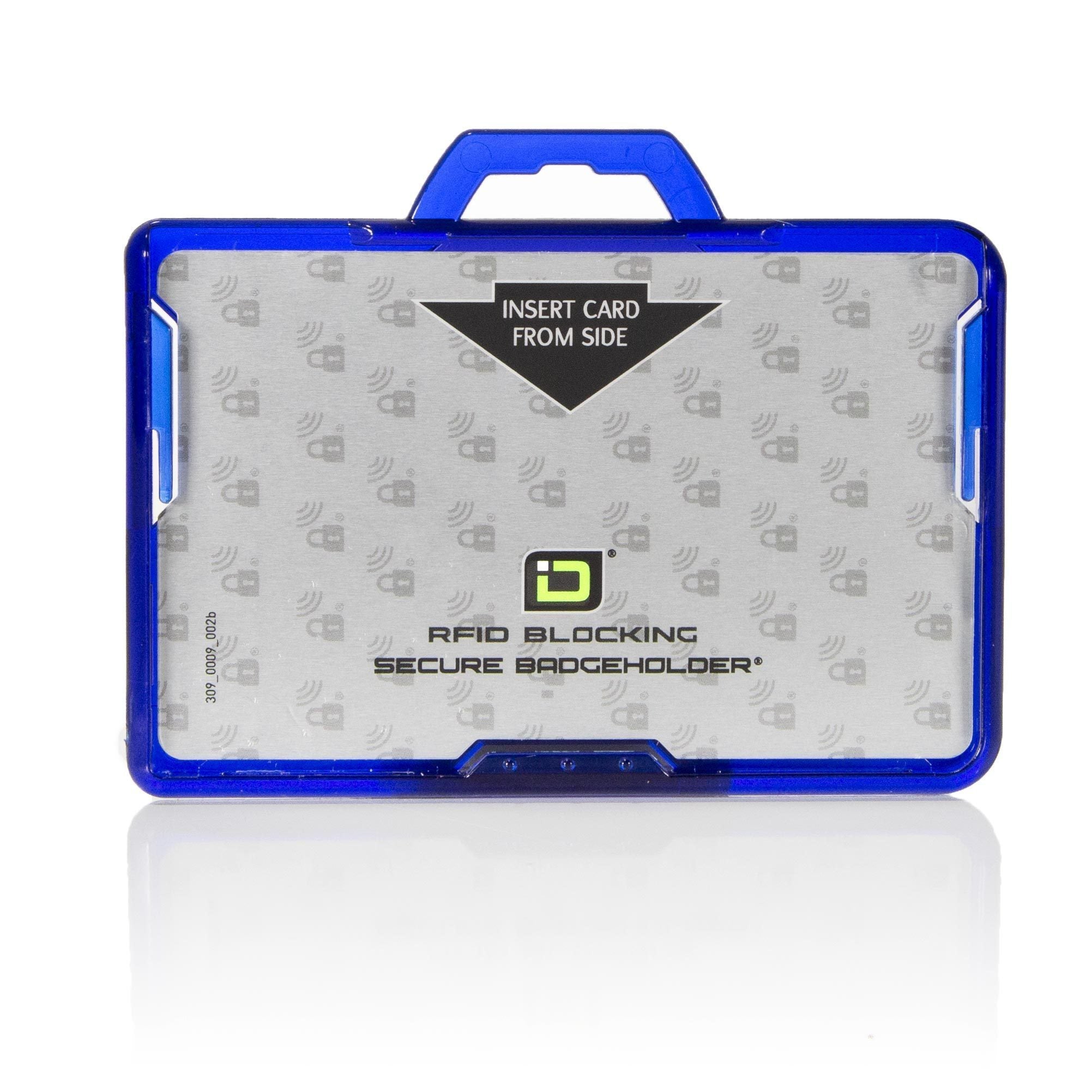 ID Stronghold Badgeholder BloxProx Blue Secure Badge Bolder BloxProx™ Lite LANDSCAPE - Protects 125Khz HID Prox