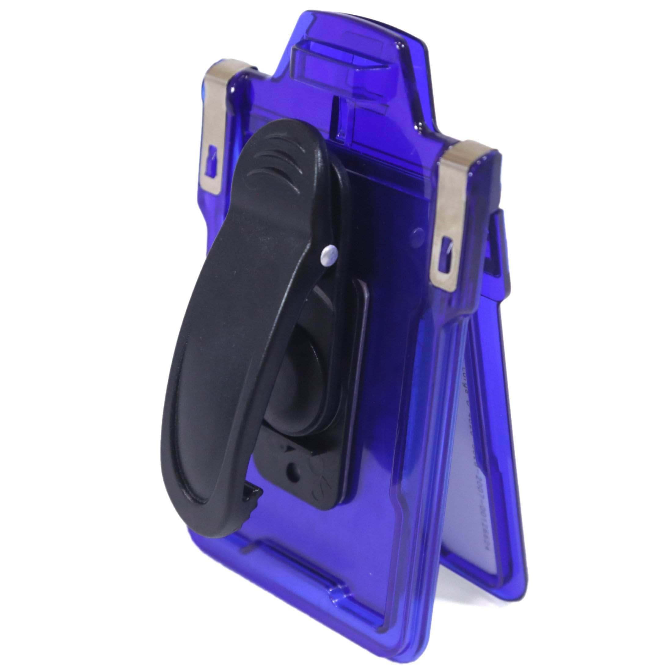 ID Stronghold Badgeholder Blue Secure Badge Holder Classic Vertical 1 Card Holder With Belt Clip