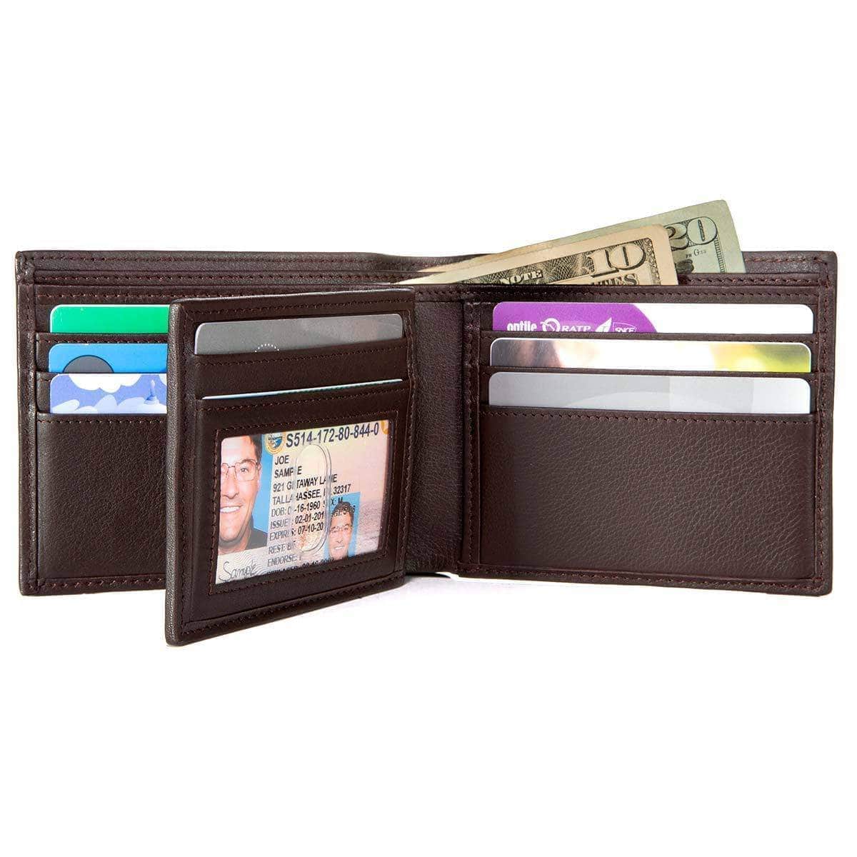 ID Stronghold Men's Wallet Brown Mens RFID Wallet -  10 Slot Bifold Wallet with ID Window