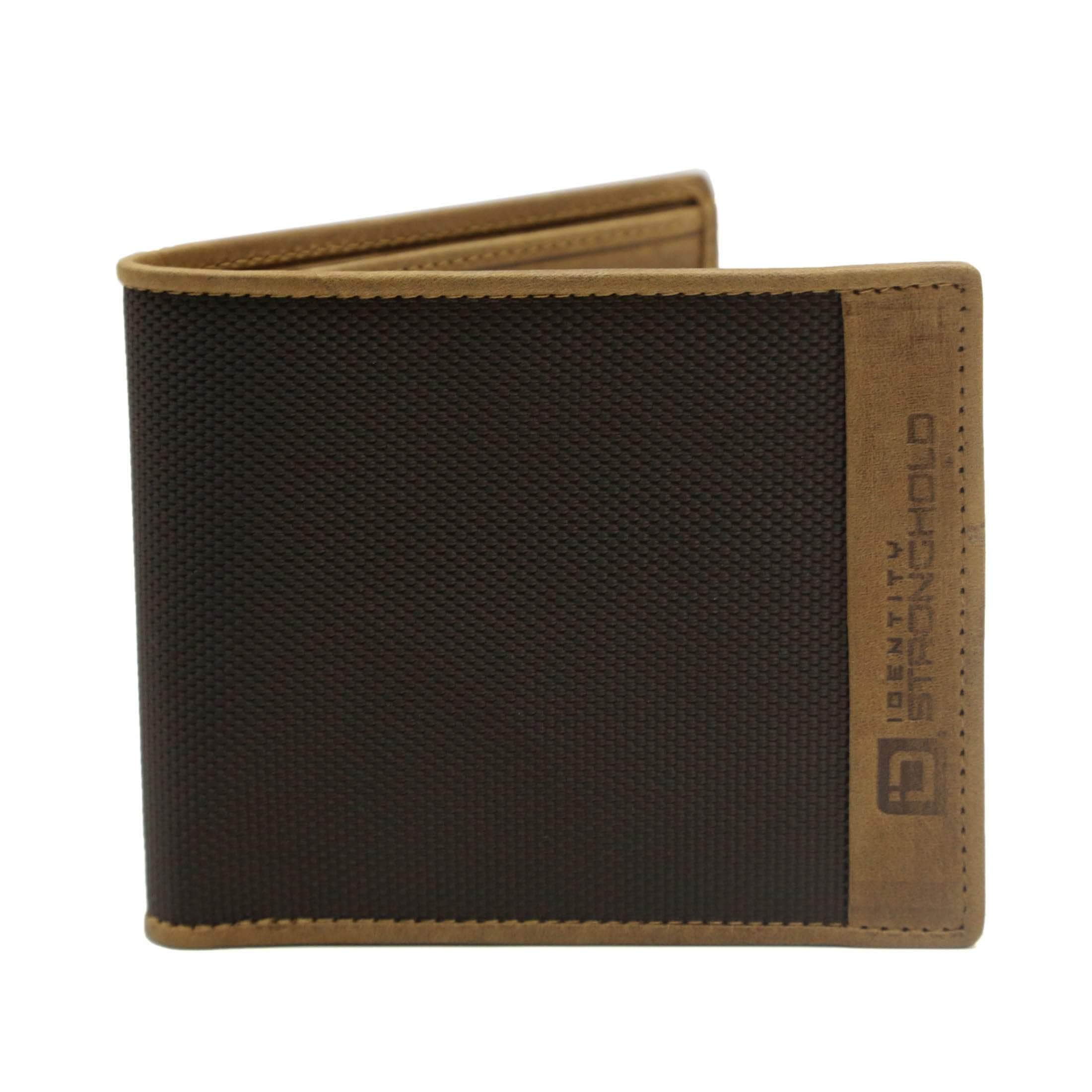 ID Stronghold Men's Wallet Brown Mens RFID Wallet - Slim 7 Slot Bifold With ID in Leather and Nylon