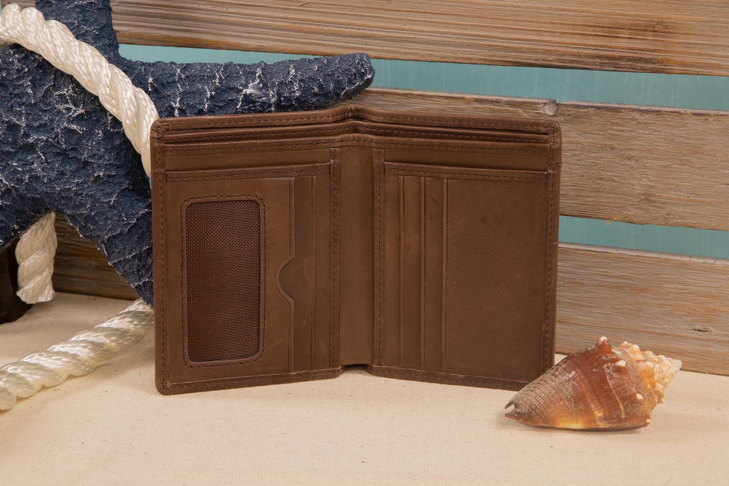 ID Stronghold Safe Harbor Brown Safe Harbor Mens Leather and Canvas Bifold