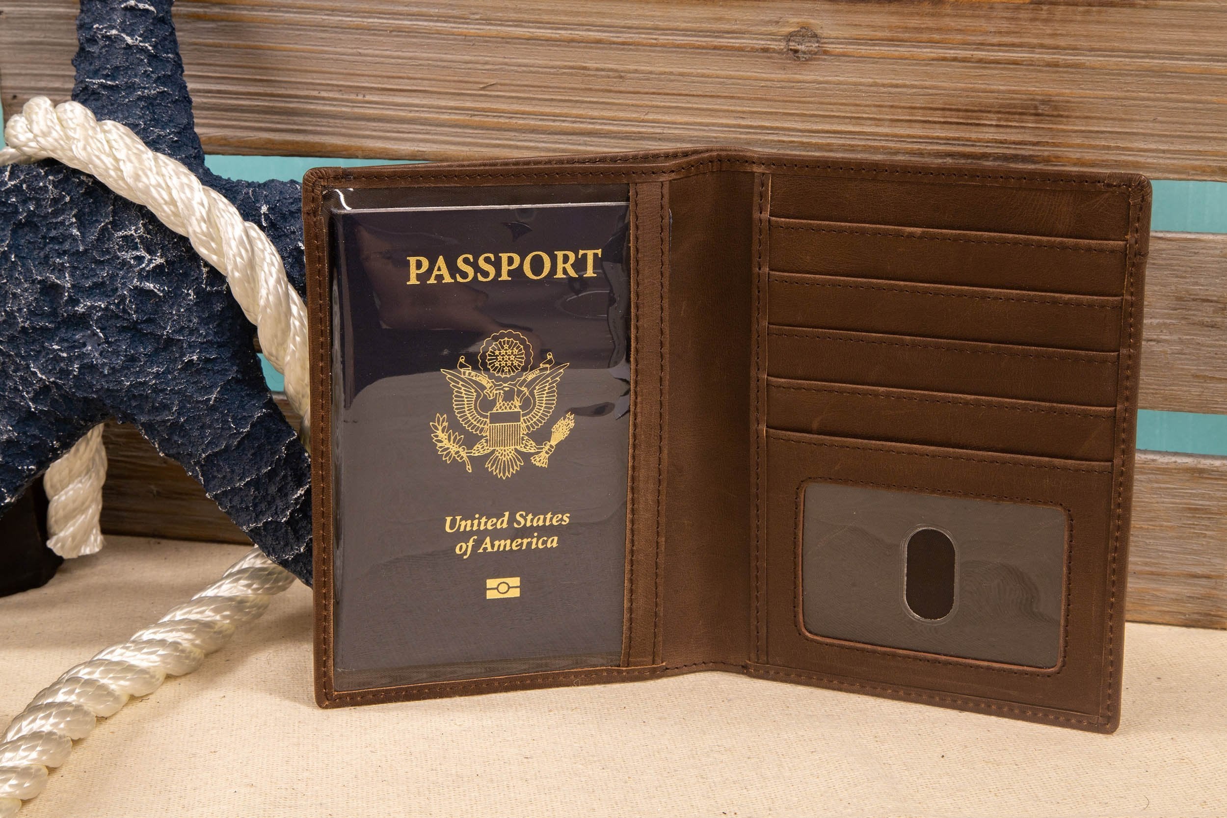 ID Stronghold Safe Harbor Brown Safe Harbor Leather and Canvas Passport Holder