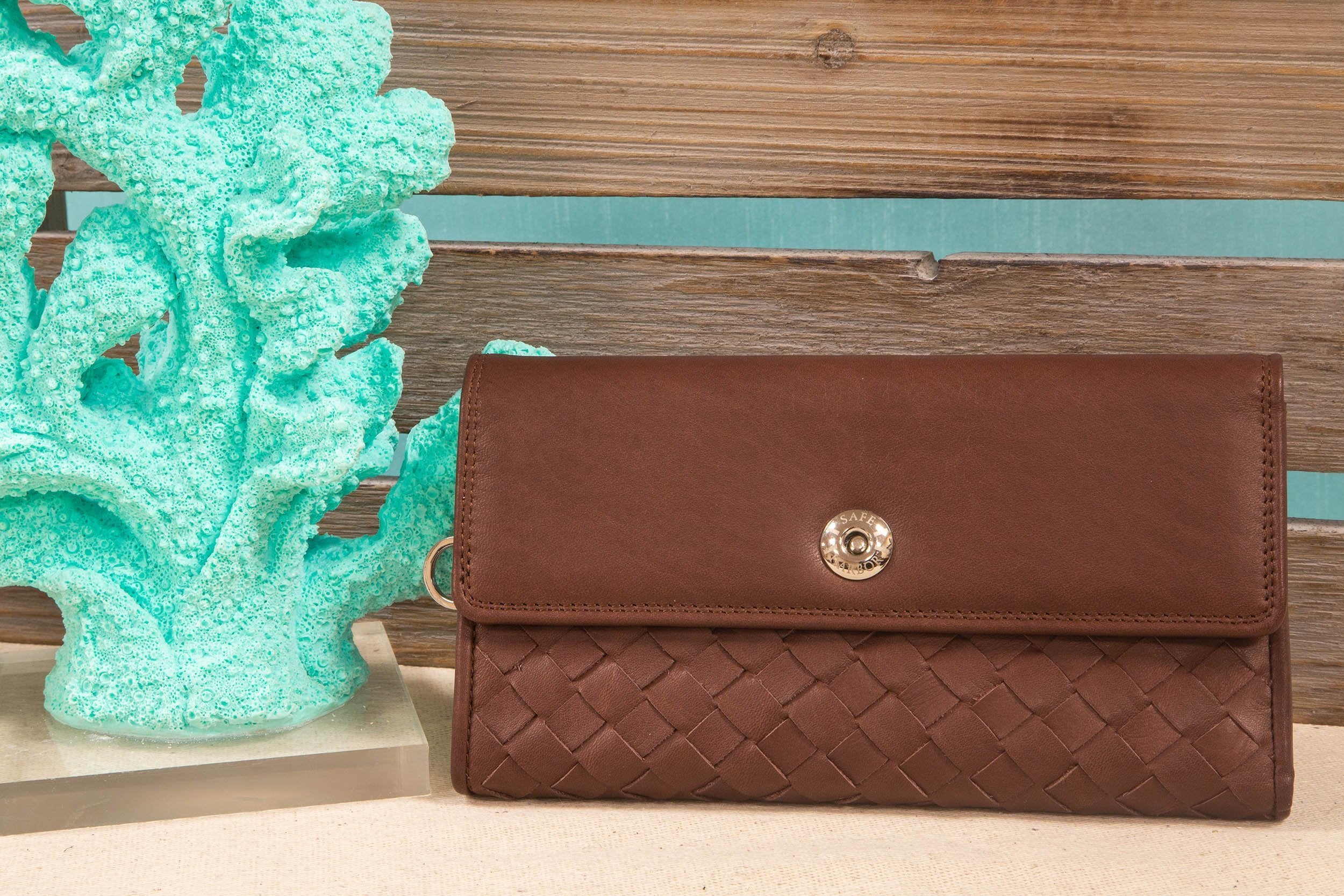 Safe Harbor RFID Wallets for Women - Weave Pull Tab Compartment Clutch - Brown - SA - 30003 - A - brn