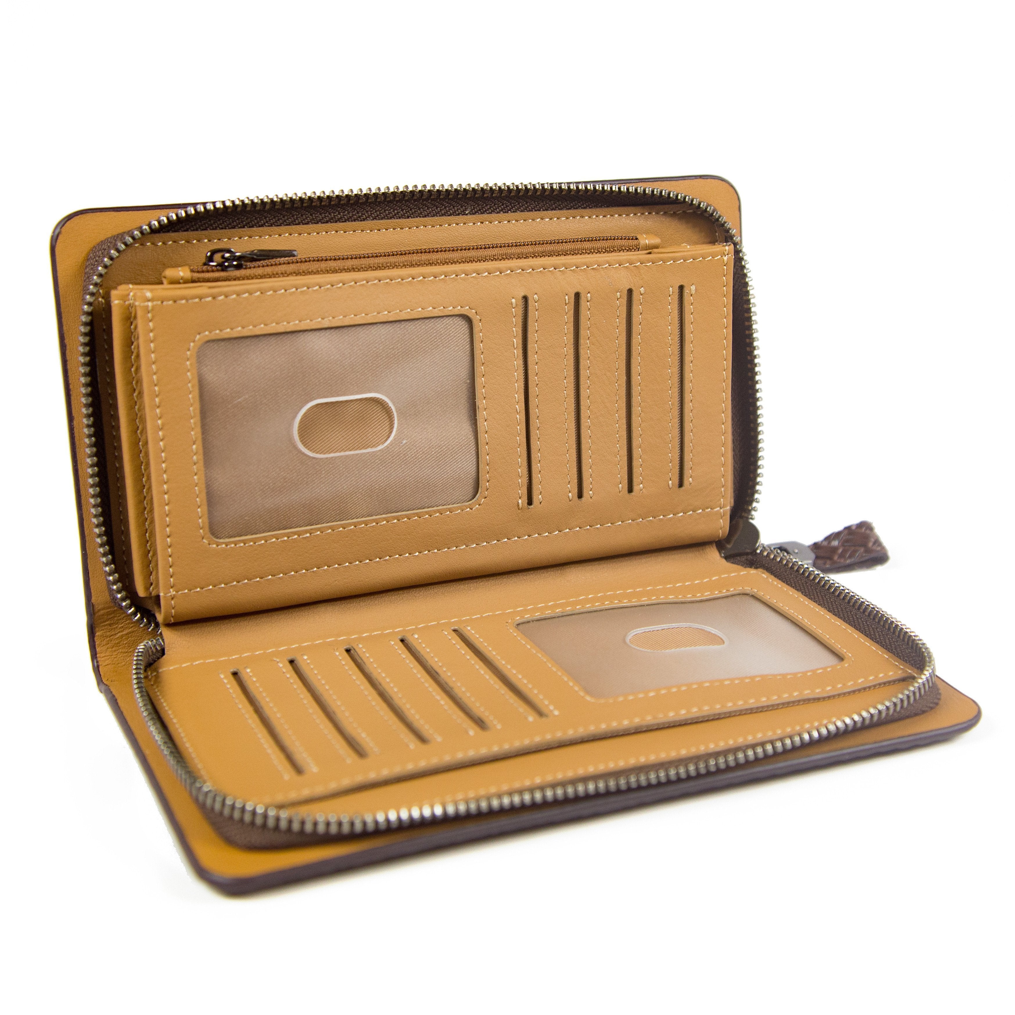 RFID Wallet Ziparound Weave Clutch - Brown Weave - IDSH7108 - brnweav
