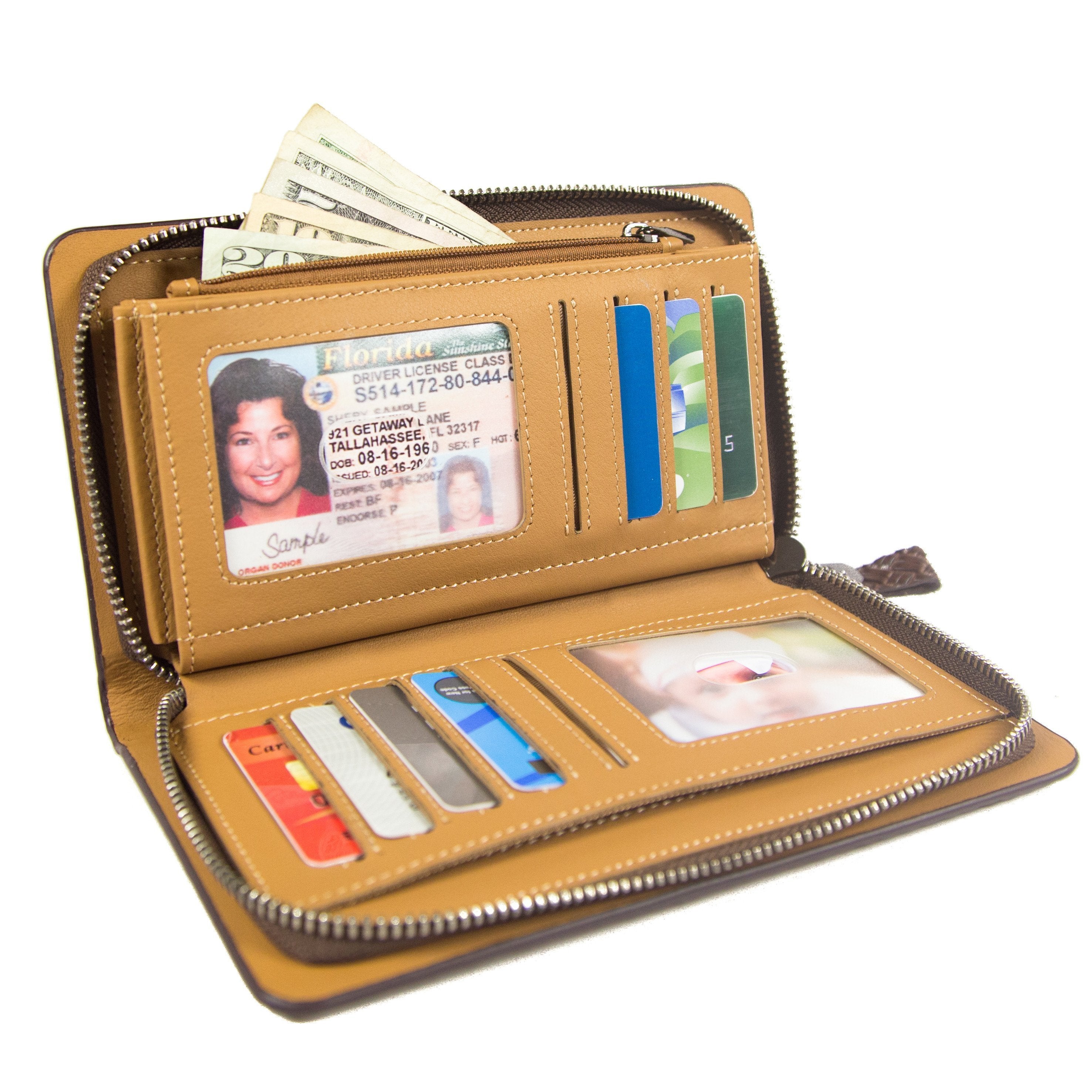 RFID Wallet Ziparound Weave Clutch - Brown Weave - IDSH7108 - brnweav