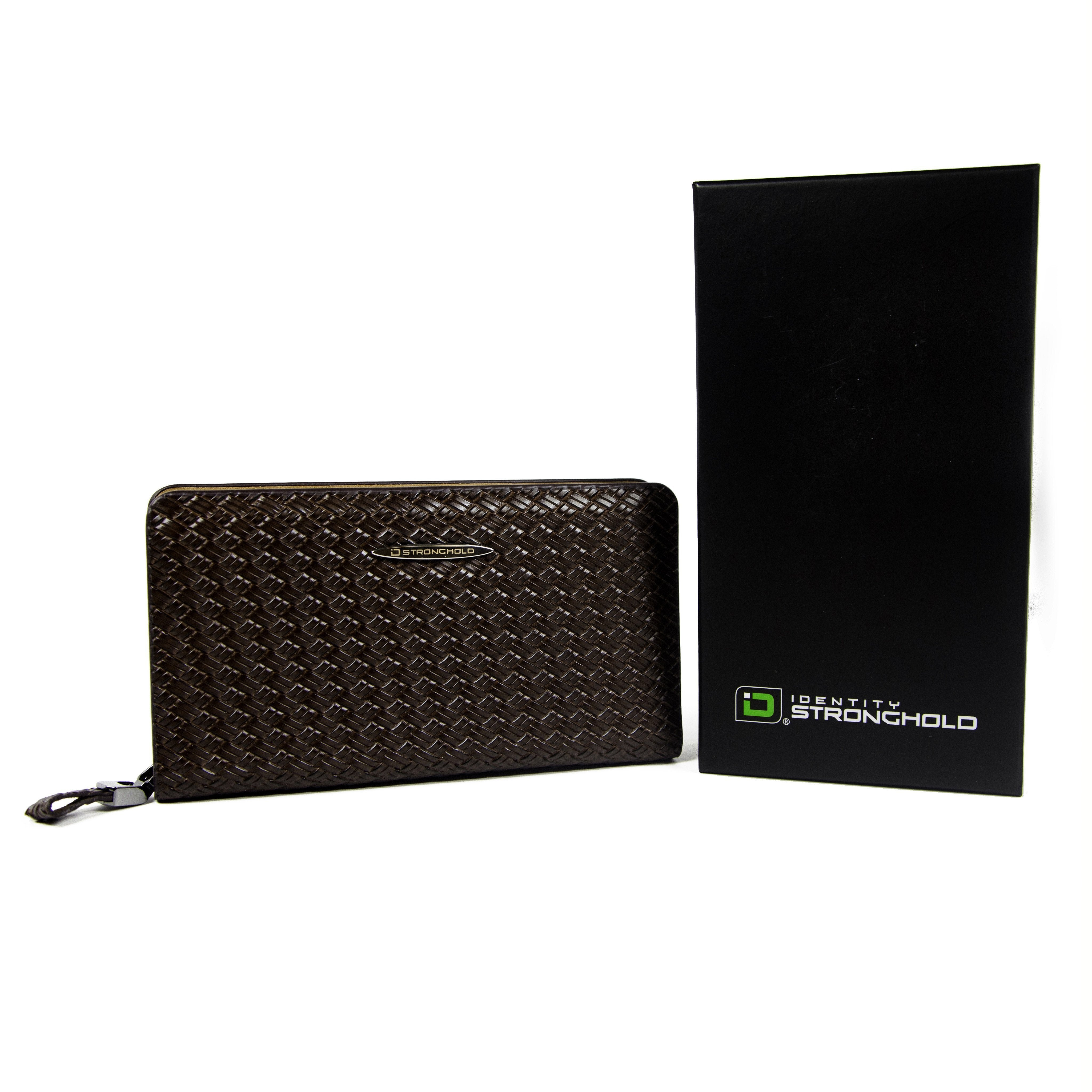 RFID Wallet Ziparound Weave Clutch - Brown Weave - IDSH7108 - brnweav