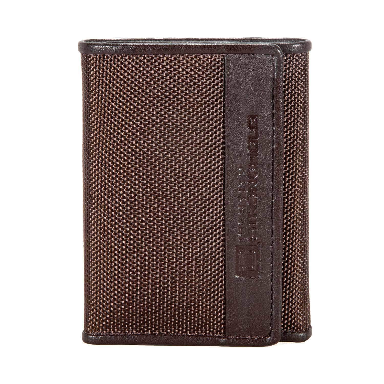 Mens Slim RFID Trifold Wallet with ID in Leather and Nylon - Dark Brown - IDSH7031 - dkbrn