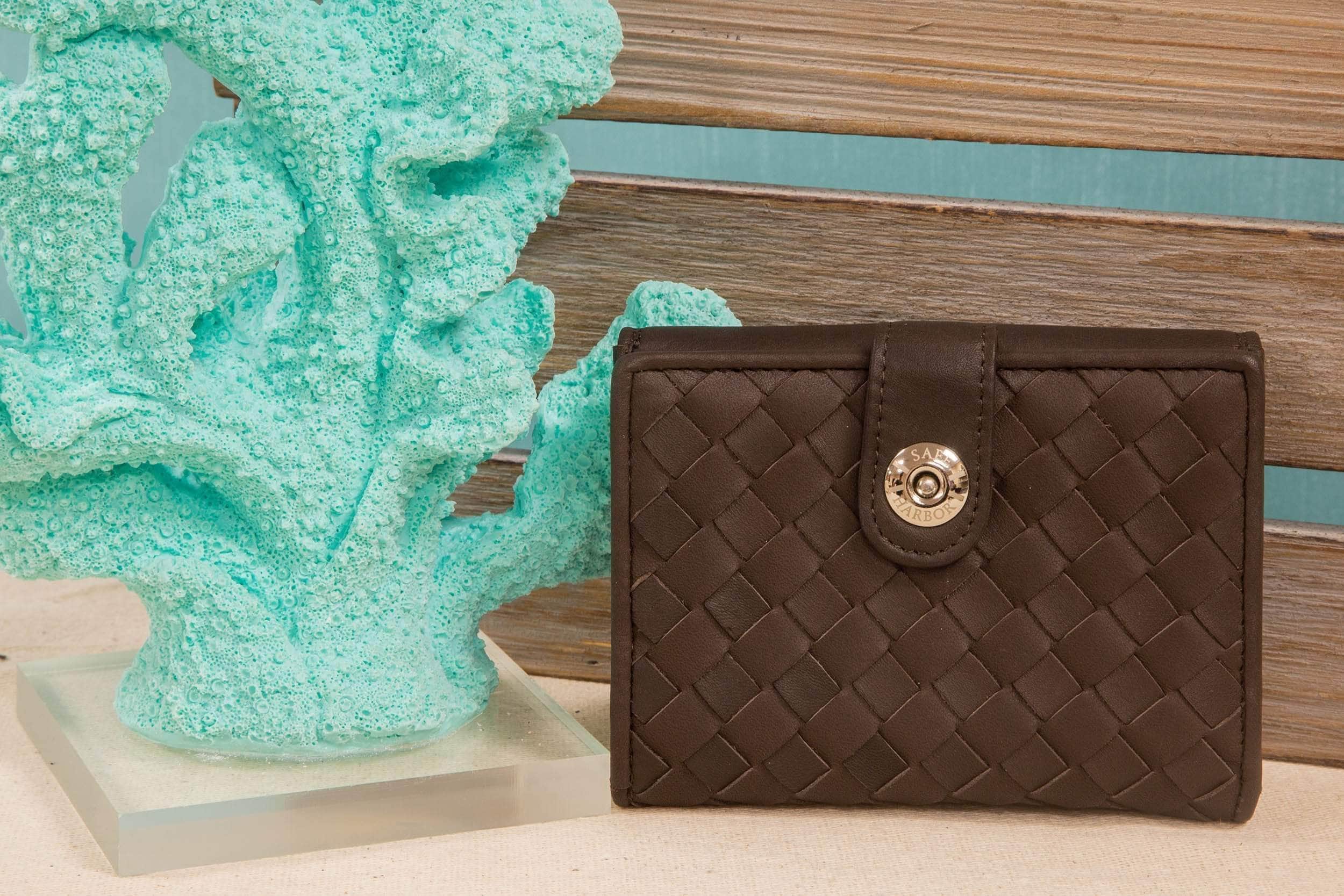 Safe Harbor RFID Wallets for Women - Classic Weave Bifold Wallet - Dark Brown - SA - 30006 - A - drkbrn