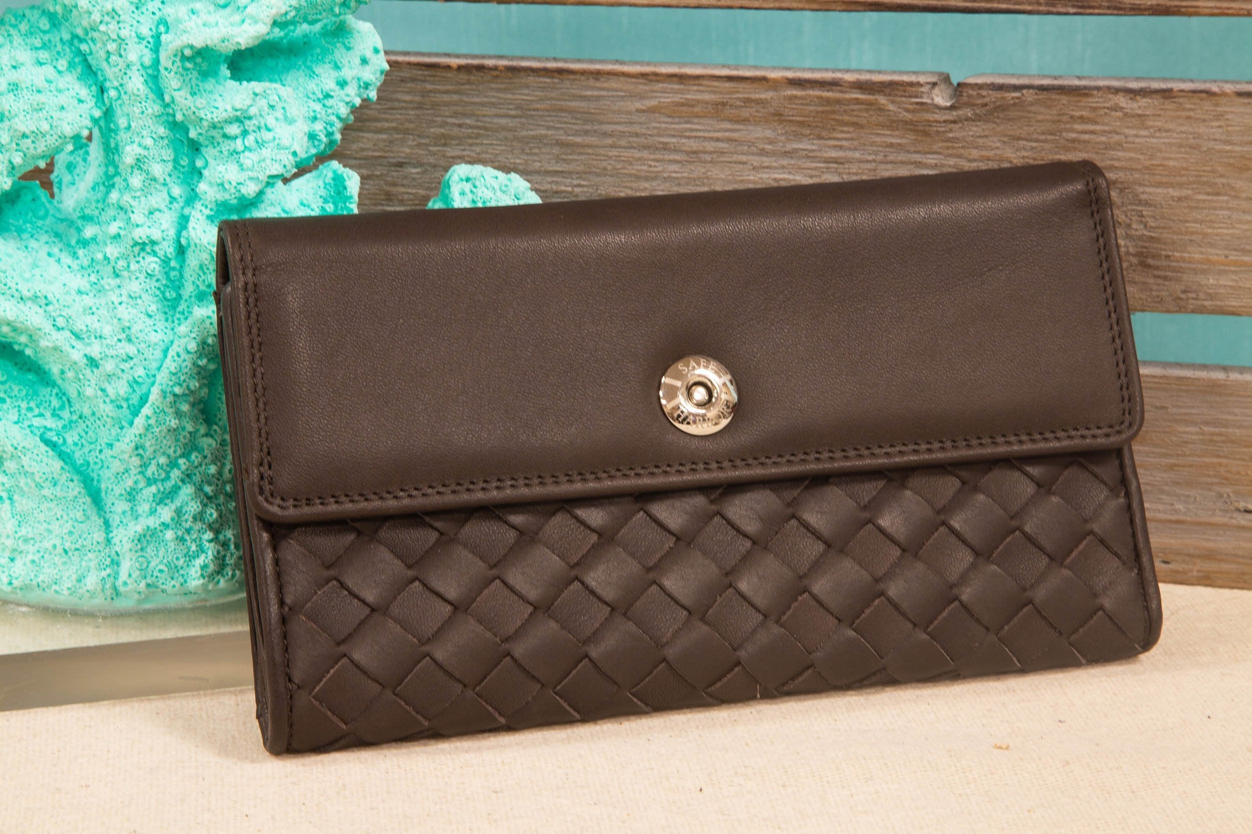 Safe Harbor RFID Wallets for Women - Weave Pull Tab Compartment Clutch - Dark Brown - SA - 30003 - A - drkbrn